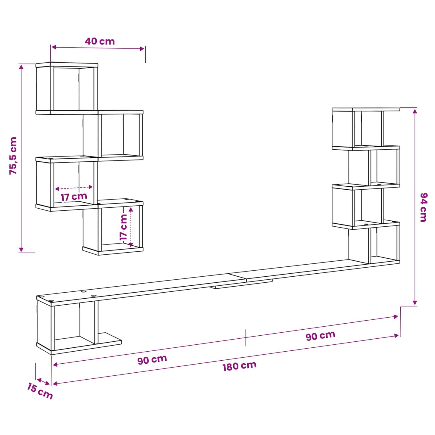 Wall-Mounted TV Shelf Artisan Oak 180 x 15 x 94 cm