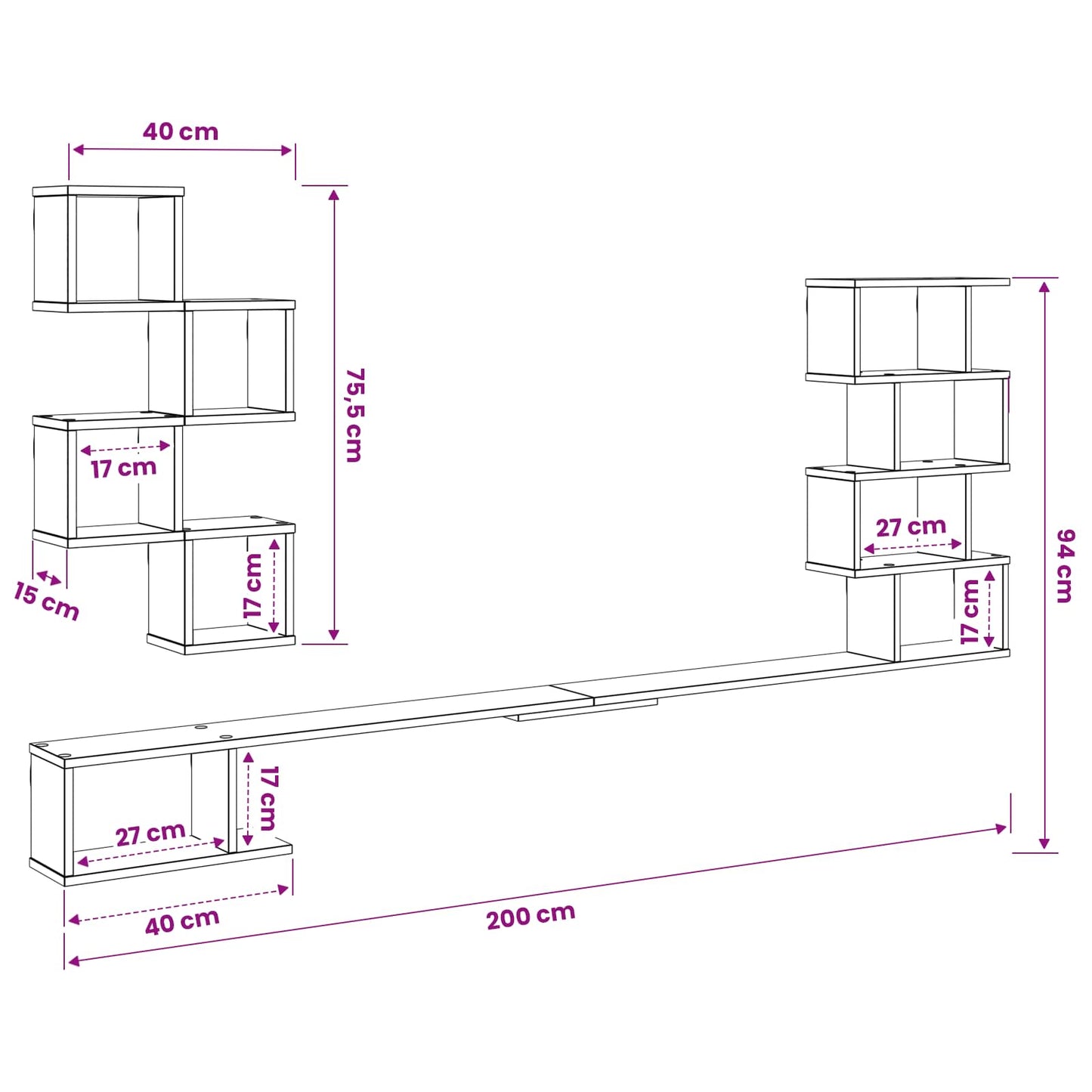 Wall-Mounted TV Shelf Artisan Oak 200 x 15 x 94 cm