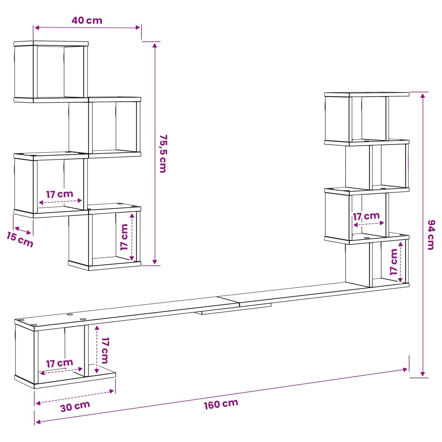 Wall-Mounted TV Shelf Black Oak 160 x 15 x 94 cm