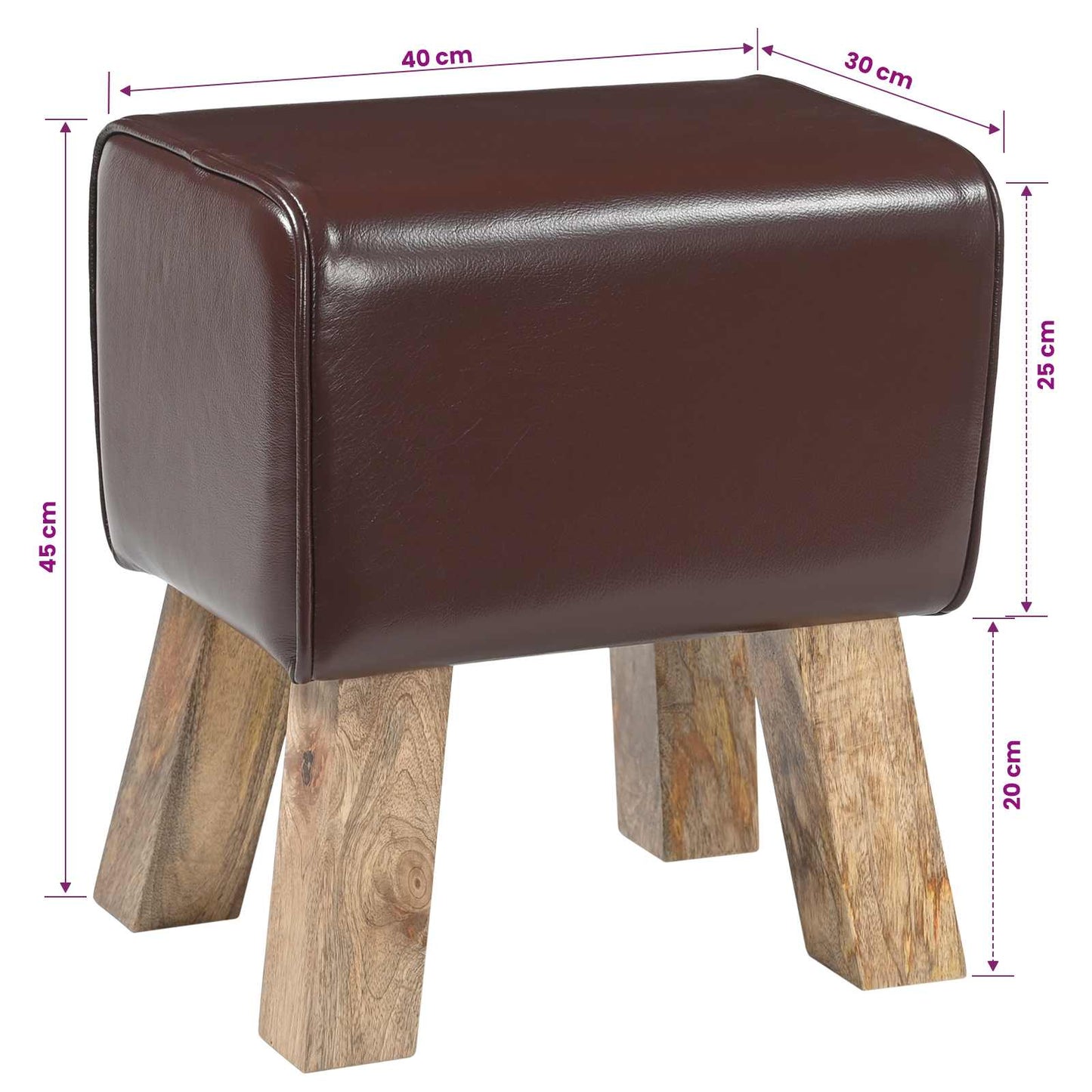 Bench 40 x 30 x 45 cm Real Leather Dark Brown