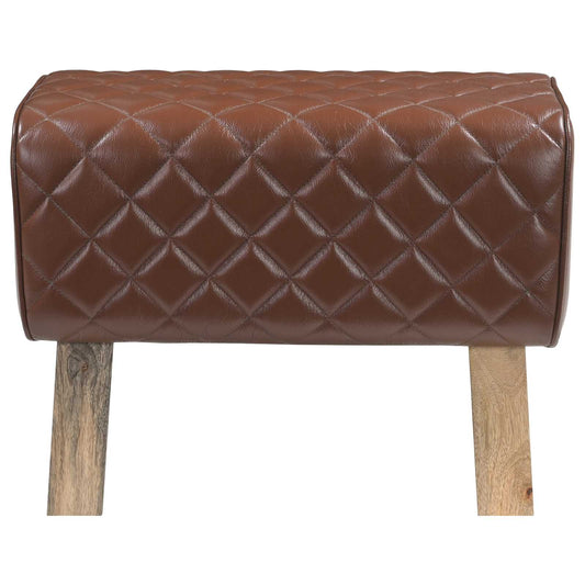 Bench 60 x 30 x 45 cm Real Leather Brown Diamond