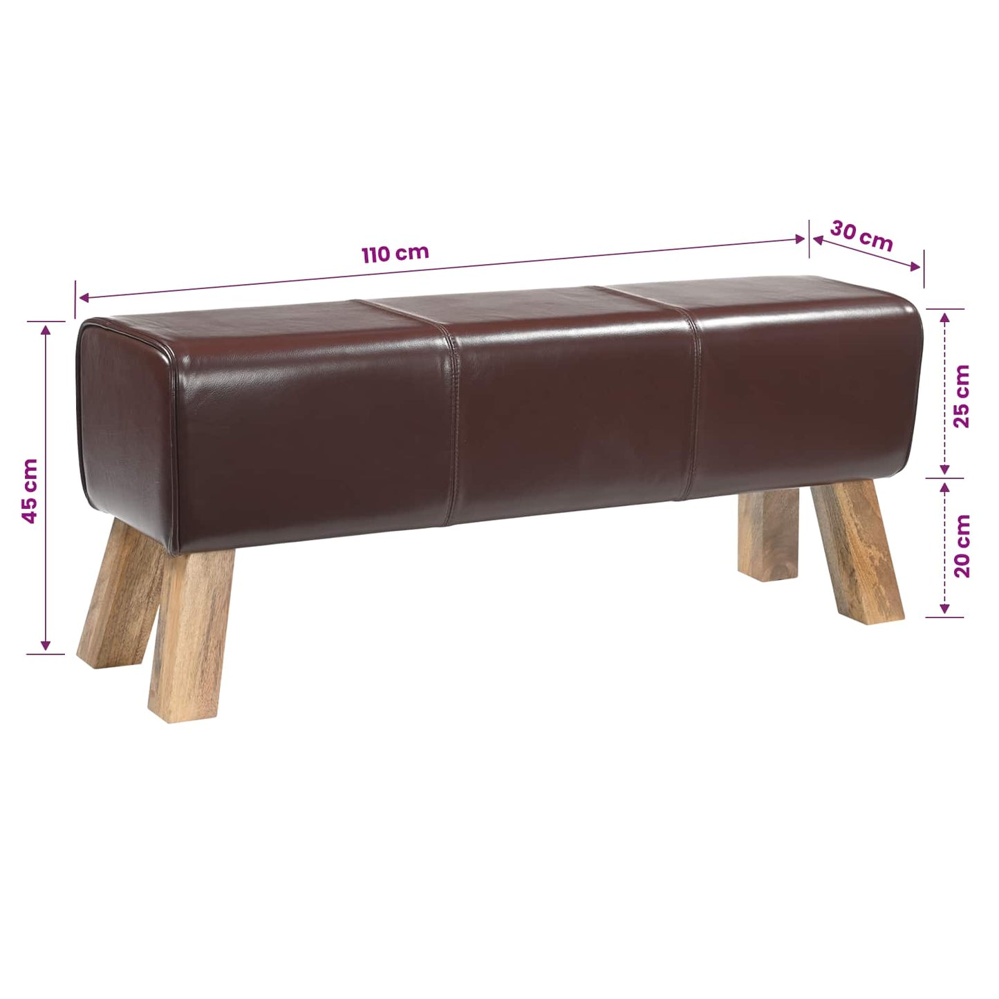 Bench 110 x 30 x 45 cm Real Leather Dark Brown