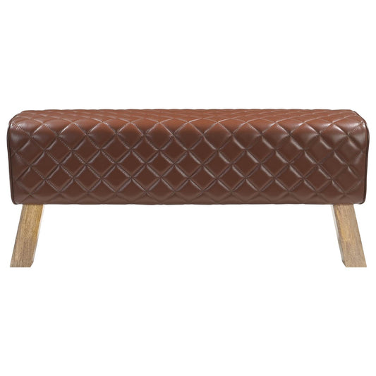 Bench 110 x 30 x 45 cm Real Leather Brown Diamond