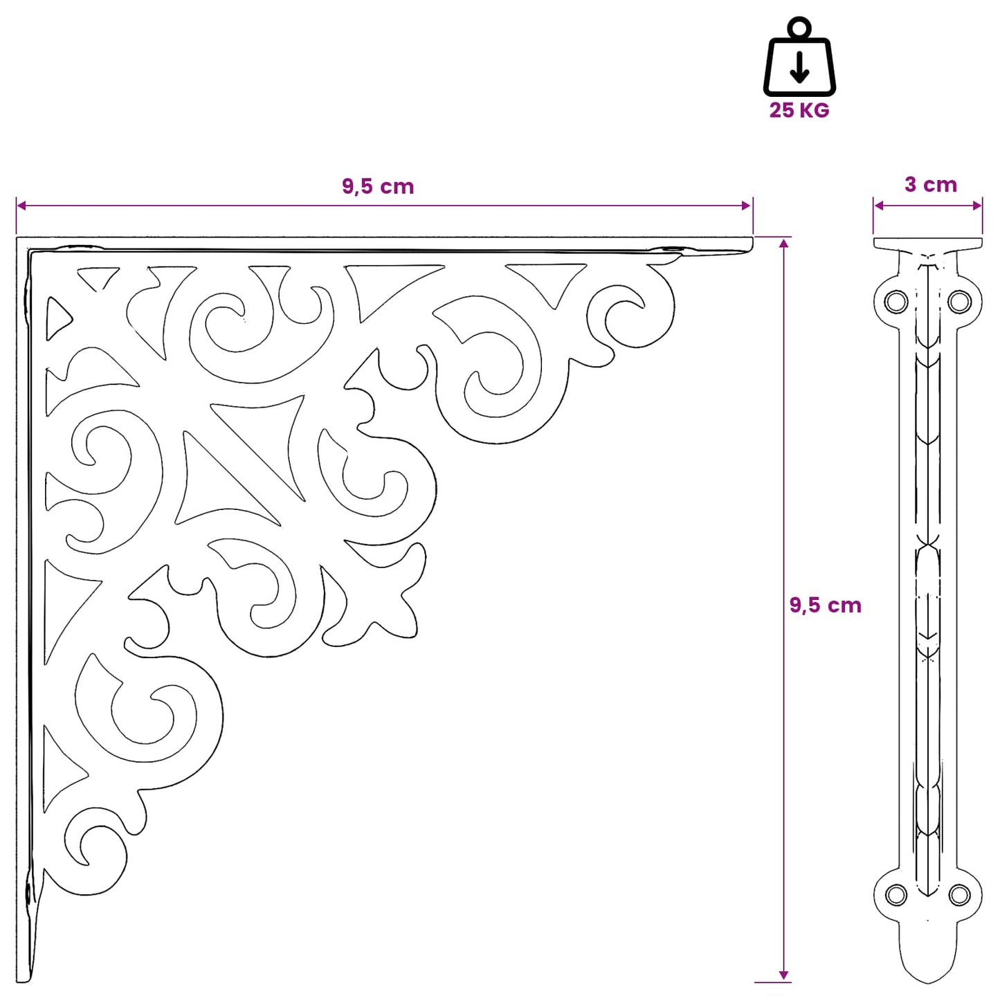 Wall Shelf Brackets 2 pcs Antique Brown 9.5 x 9.5 x 3 cm Steel