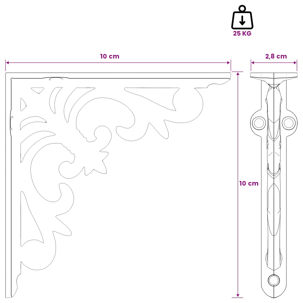 Wall Shelf Brackets 2 pcs Antique White 10 x 10 x 2.8 cm Steel