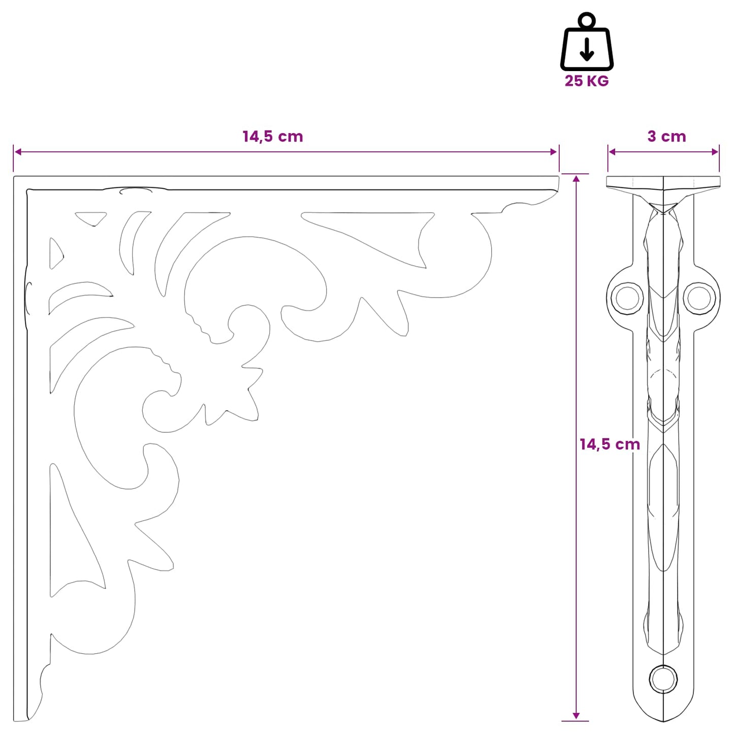 Wall Shelf Brackets 2 pcs Antique White 14.5 x 14.5 x 3 cm