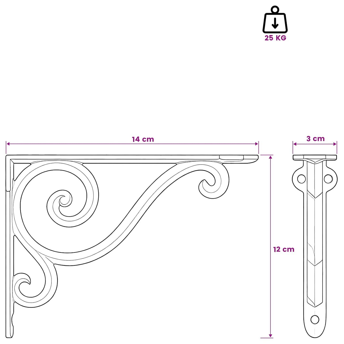 Wall Shelf Brackets 2 pcs Black 12 x 14 x 3 cm Steel