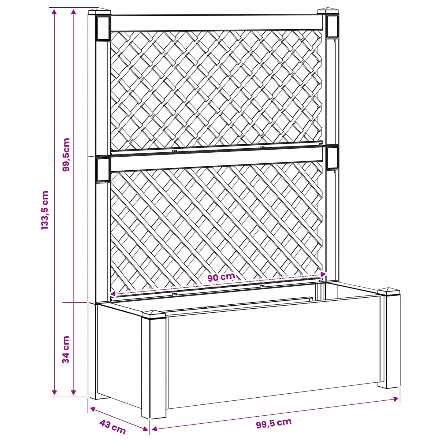 Big Planter with Trellis PP Grey