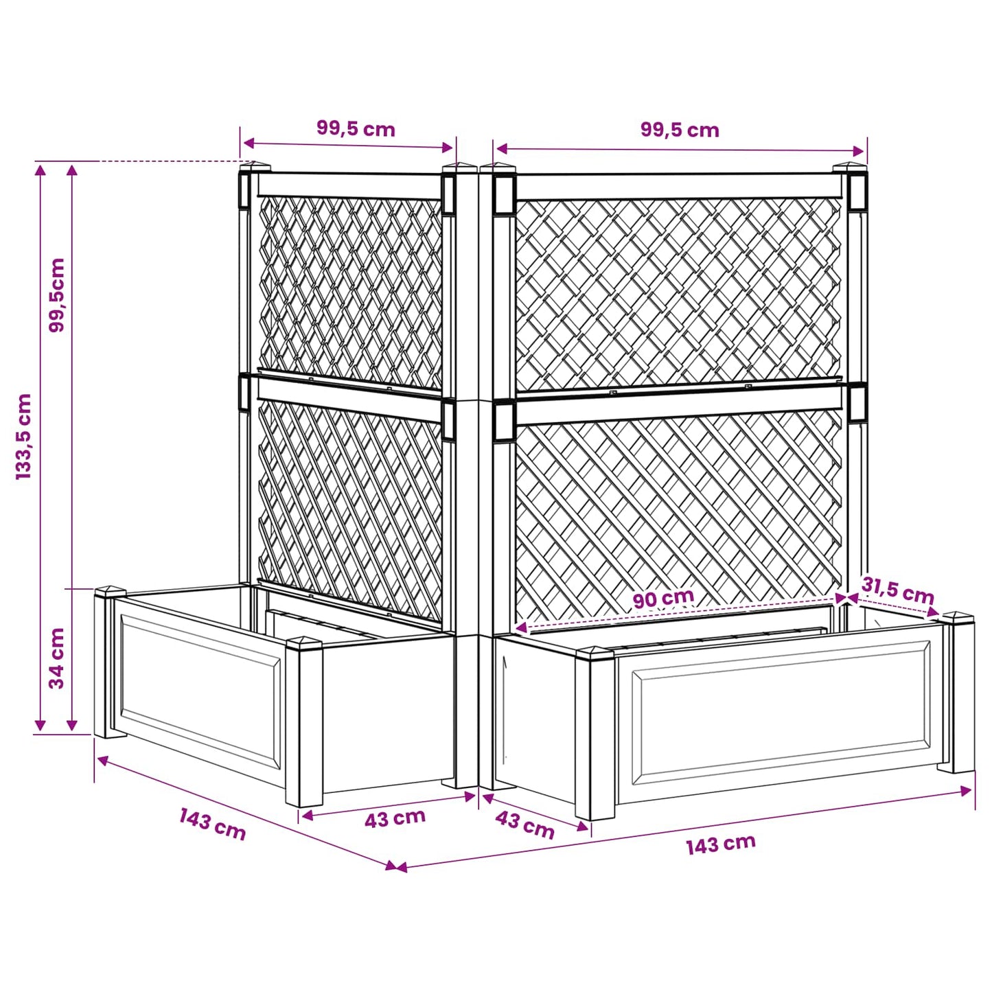 Big Planter with Trellis 2 pcs PP White