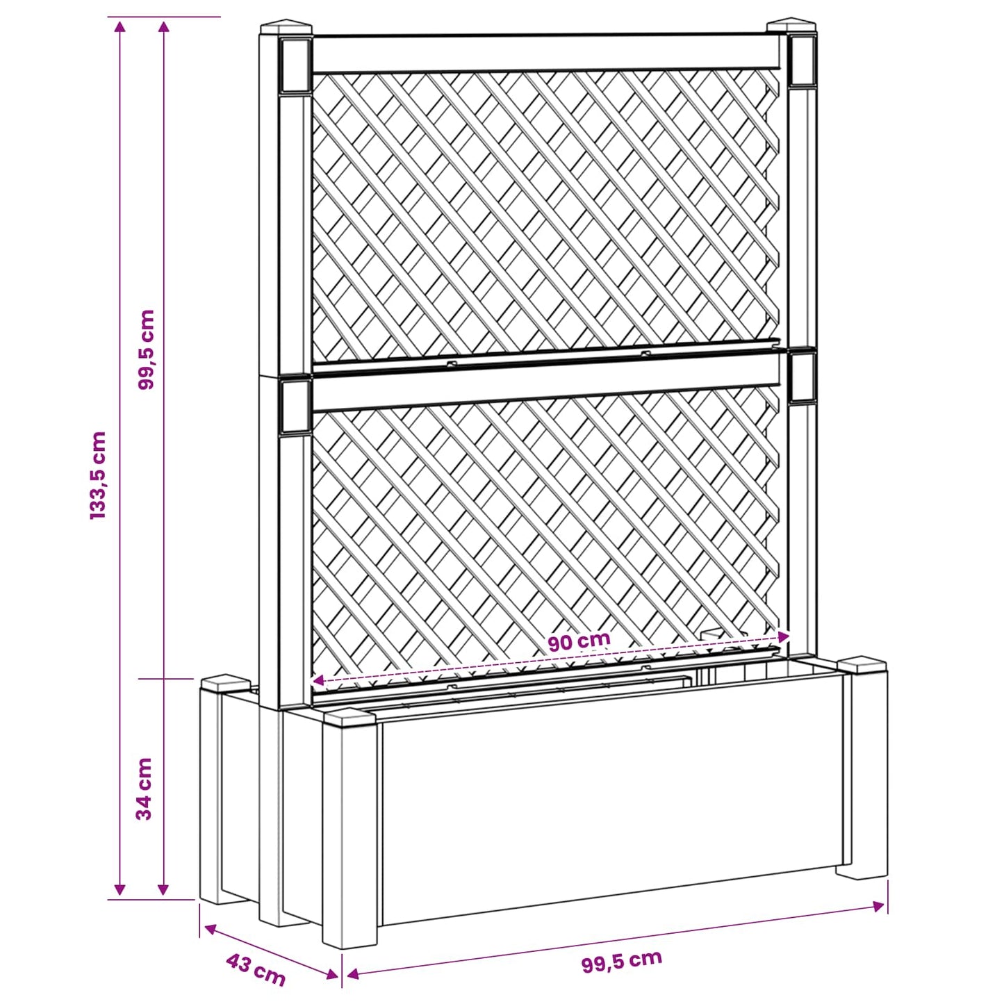 Big Planter with Trellis Anthracite 99.5 x 43 x 133.5 PP