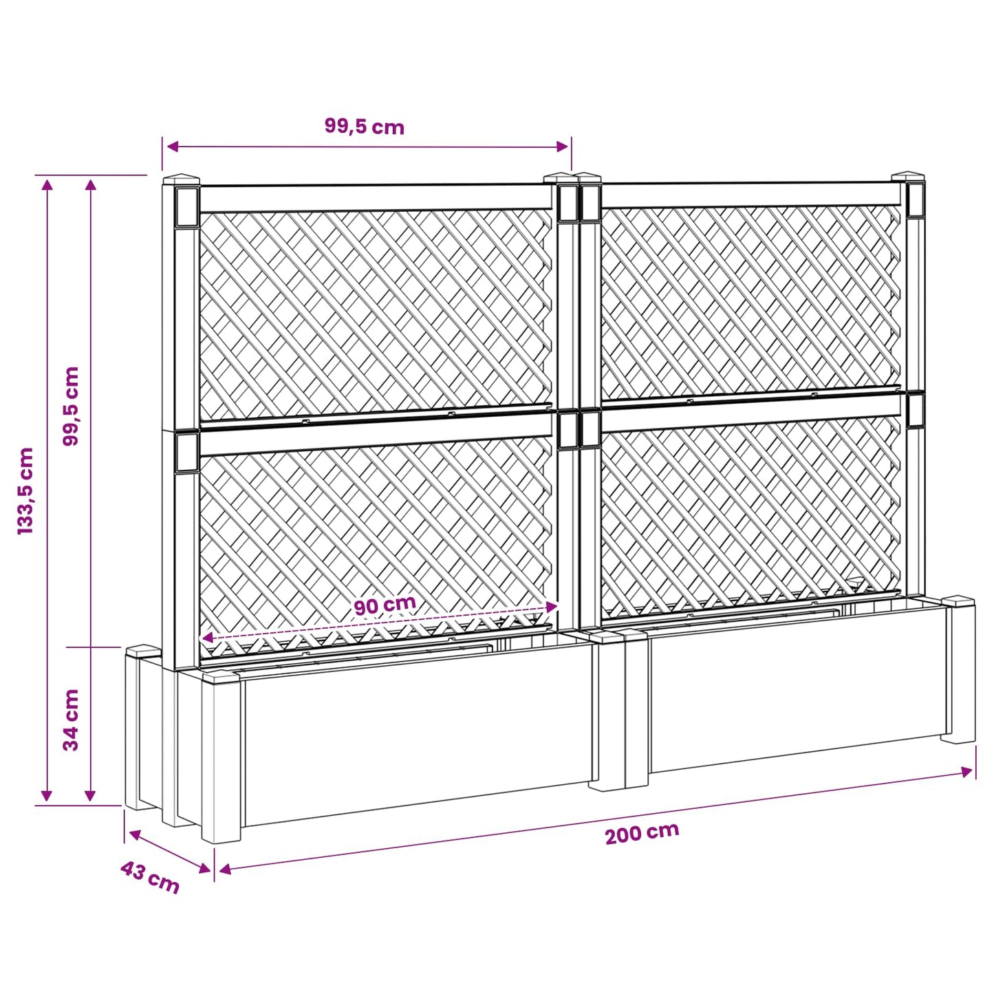 Big Planter with Trellis 2 pcs PP Grey