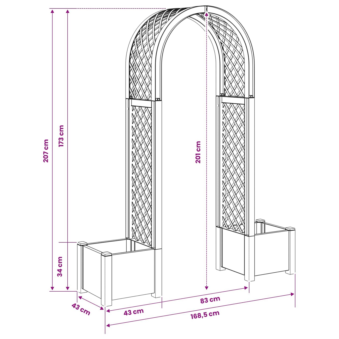 Rose Arch with Planter White 168.5 x 43 x 207 cm PP