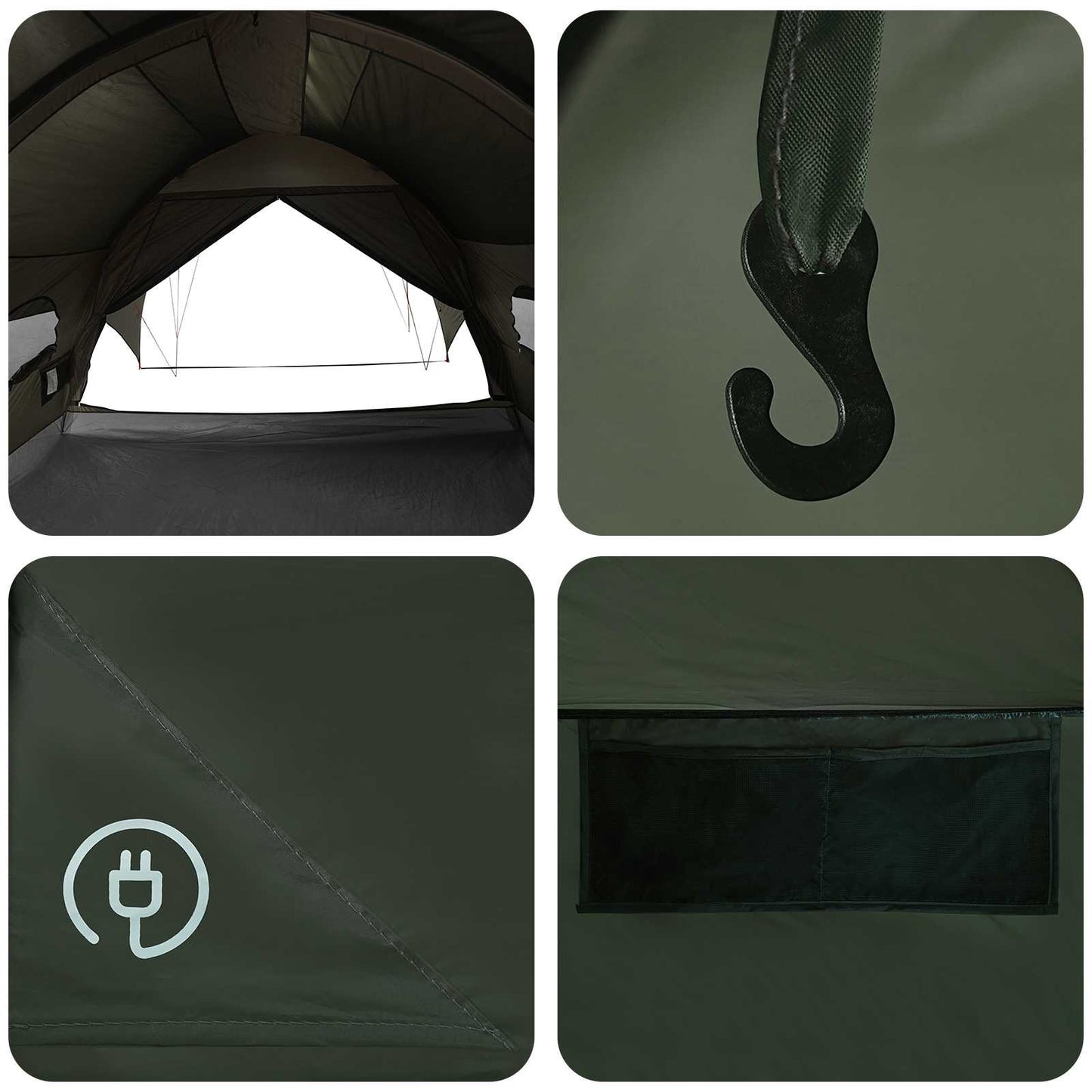 Tunnel Tent with Rainfly Water-Resistant 10-Person Army Green