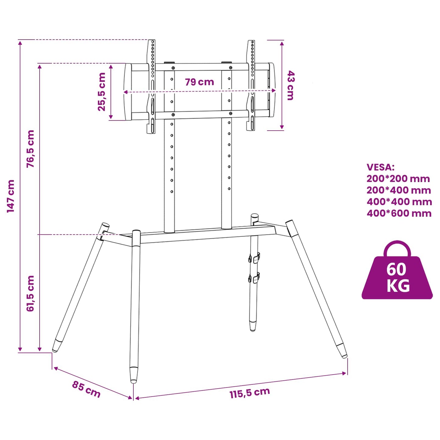 Easel TV Stand for 37-86 Inch Screen Max VESA 400x600mm 60 kg