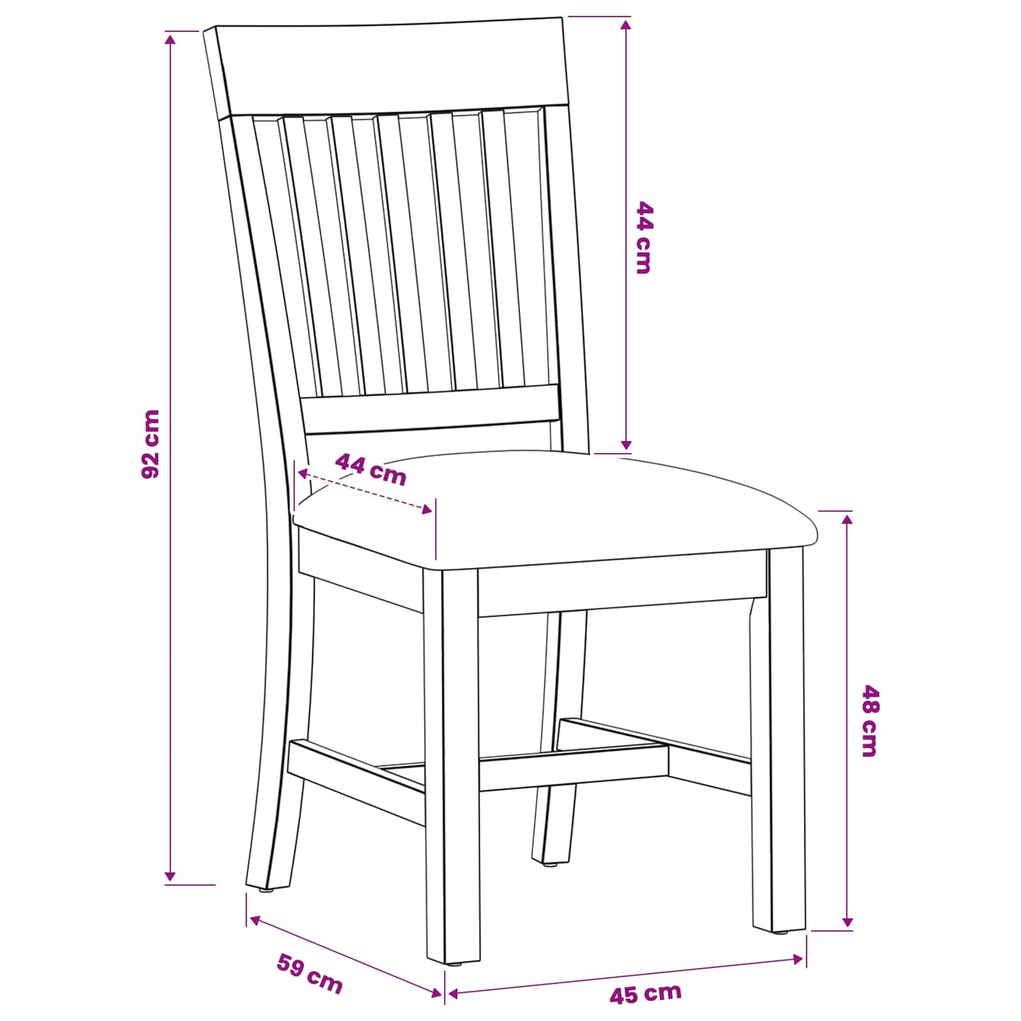 Dining Chair 2 pcs Solid Oak Wood Black 45 x 59 x 92 cm