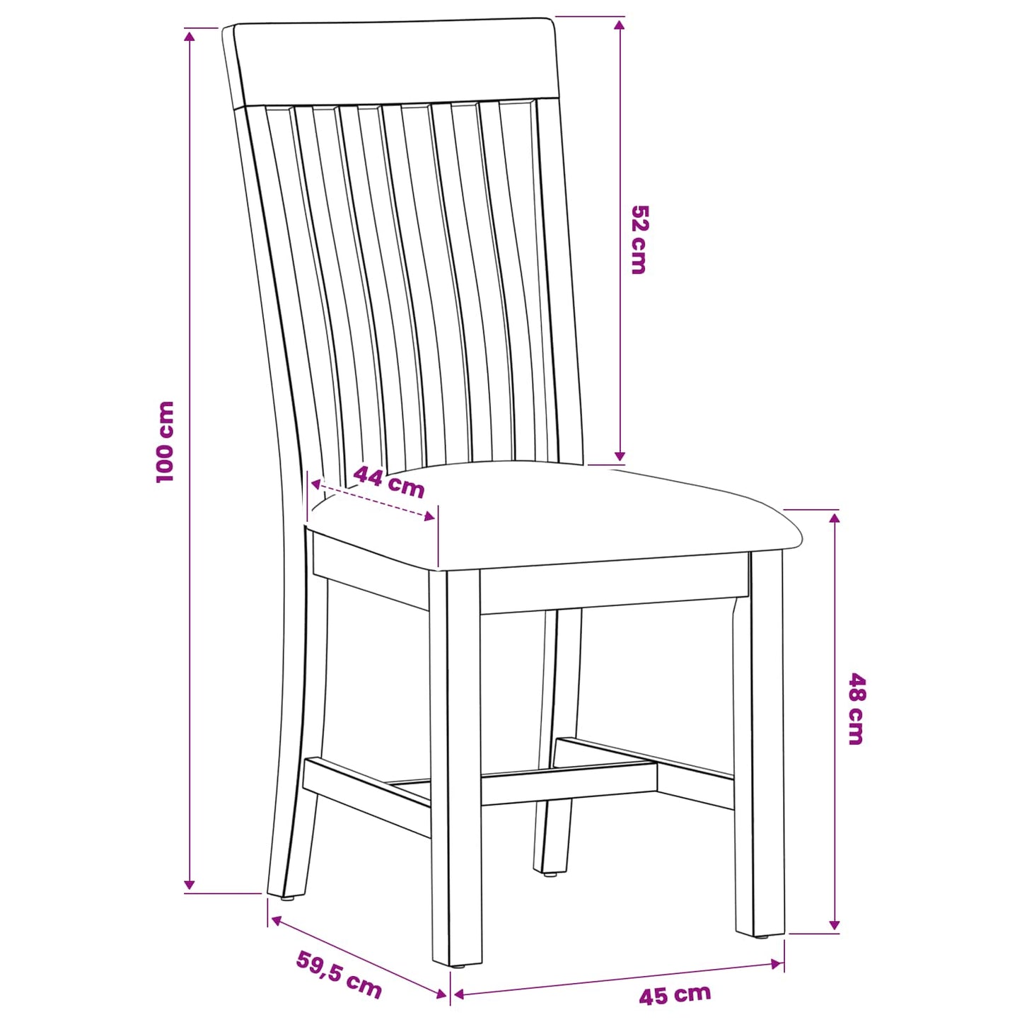 Dining Chair 2 pcs Solid Oak Wood Black 45 x 59.5 x 100 cm