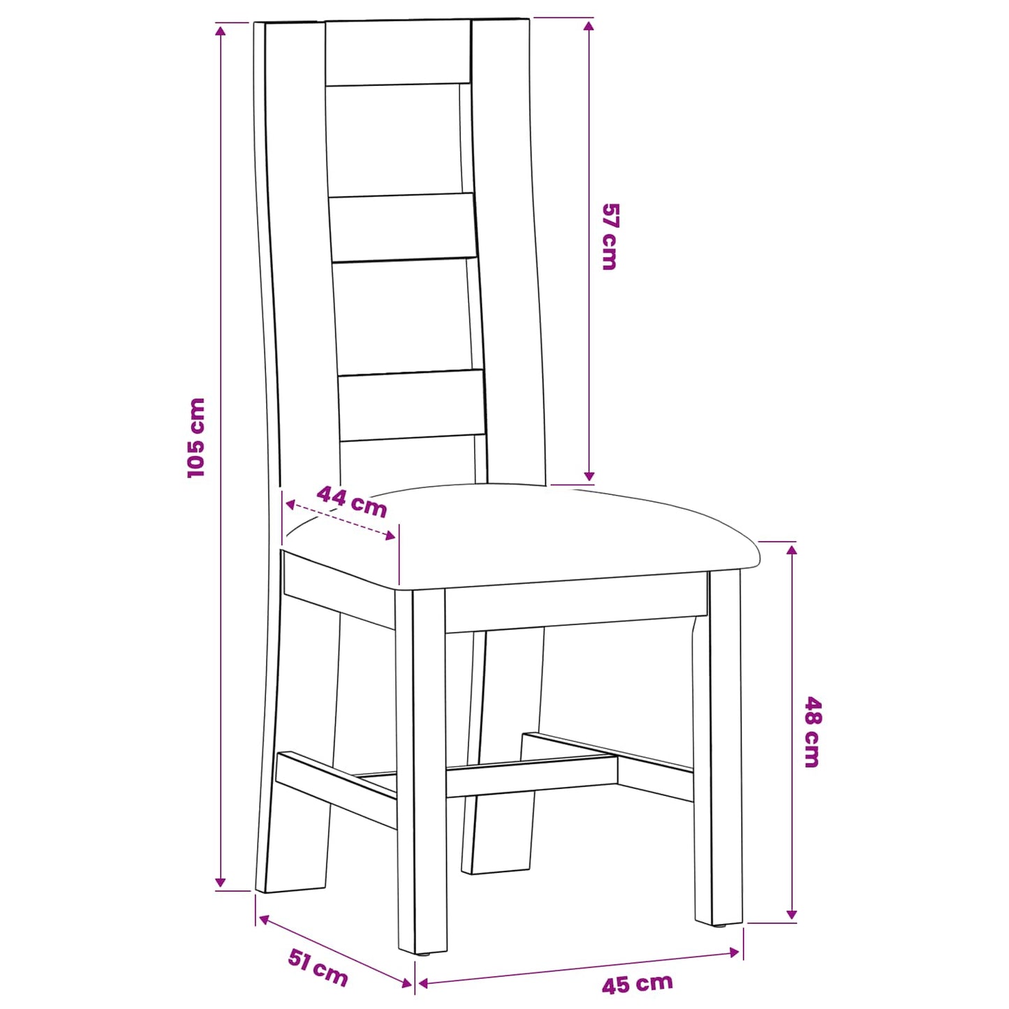 Dining Chair 2 pcs Solid Oak Wood Black 45 x 51 x 105 cm