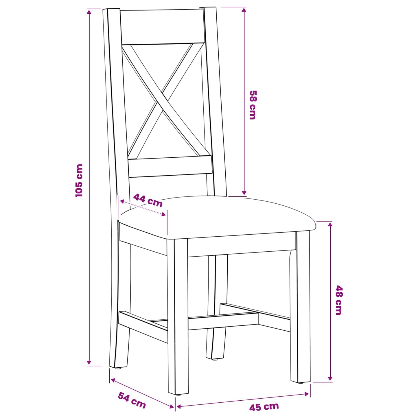 Dining Chair 2 pcs Solid Oak Wood Black 45 x 54 x 105 cm