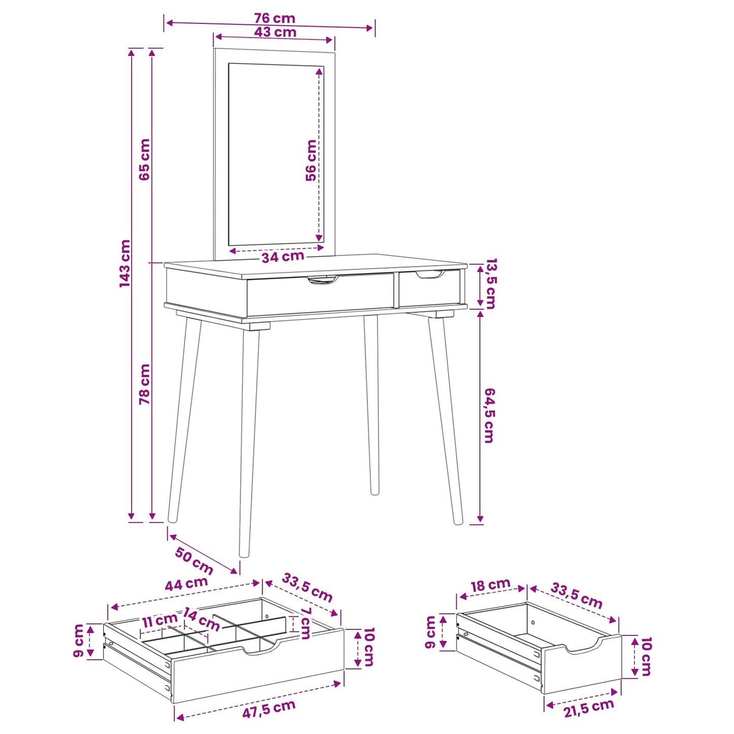 Dressing Table Set FAUSKE 2 pcs White 76 x 50 x 143 cm