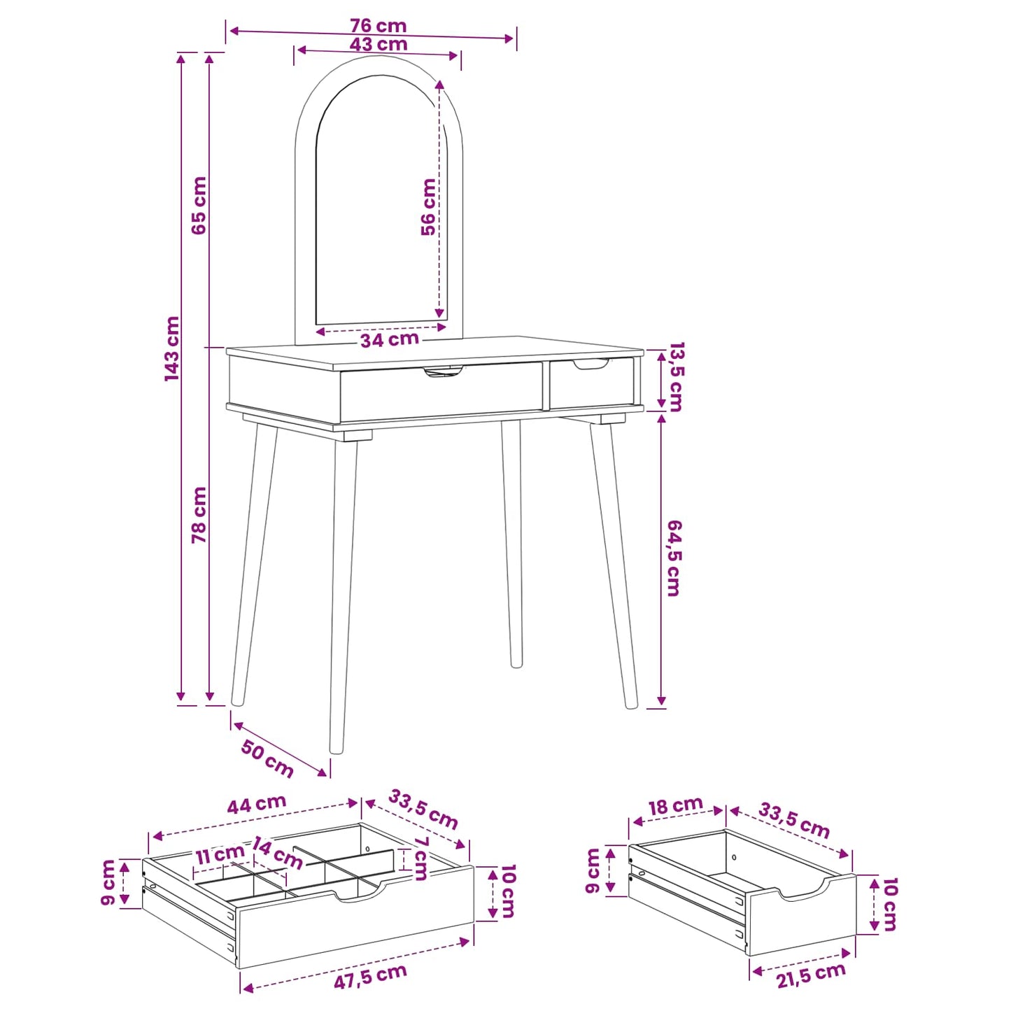 Dressing Table Set FAUSKE 2 pcs White 76 x 50 x 143 cm
