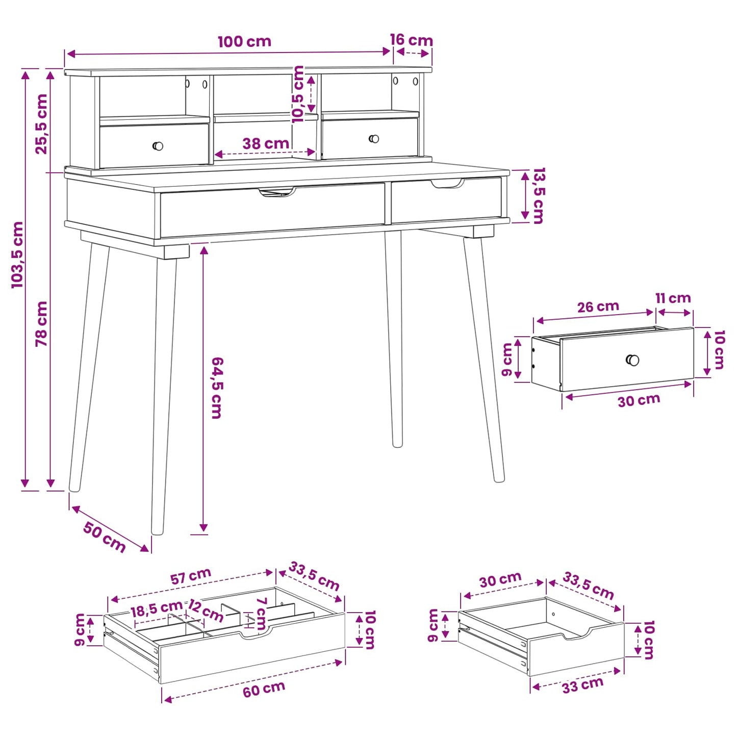 Dressing Table Set FAUSKE 2 pcs White 100 x 50 x 103.5 cm