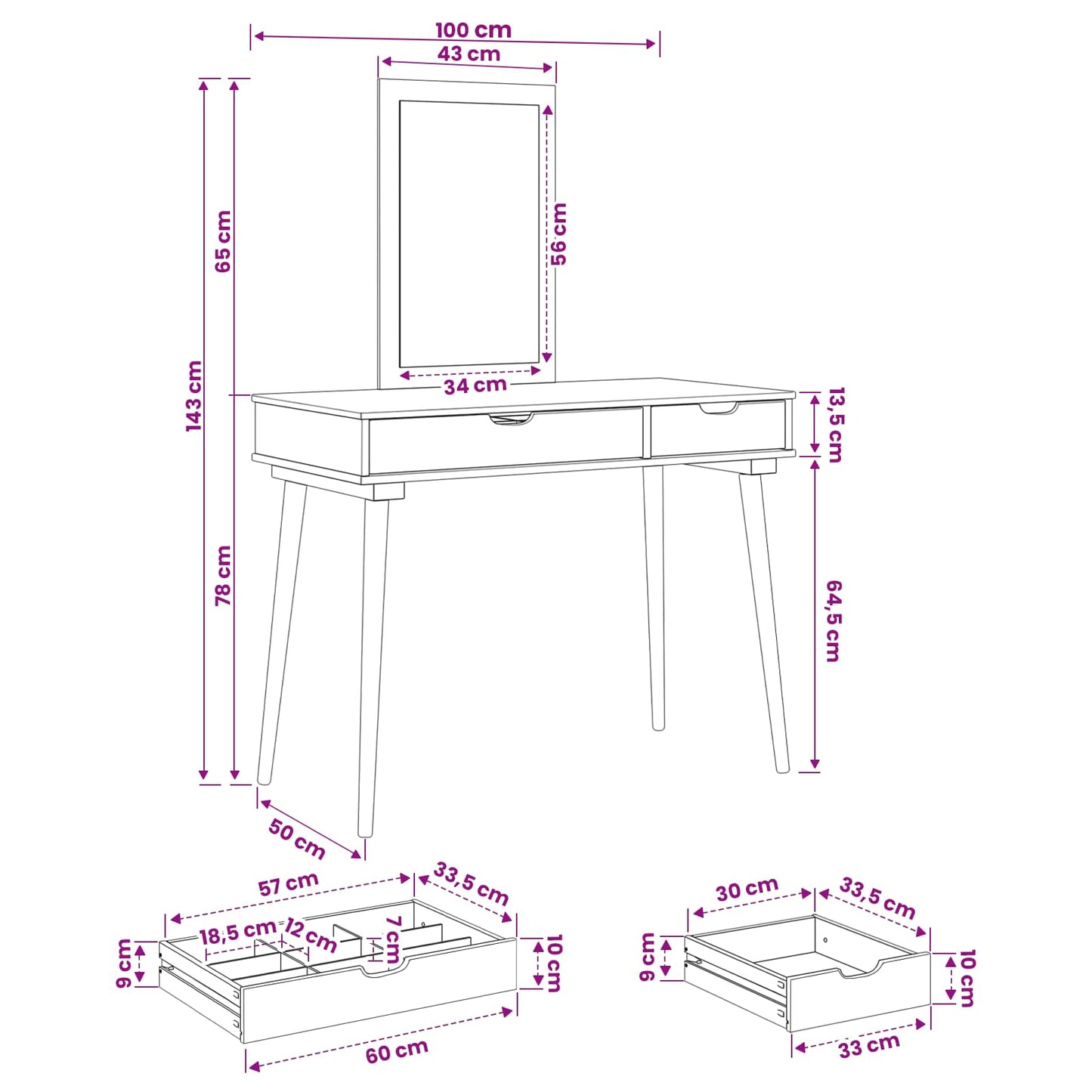 Dressing Table Set FAUSKE 2 pcs White 100 x 50 x 143 cm