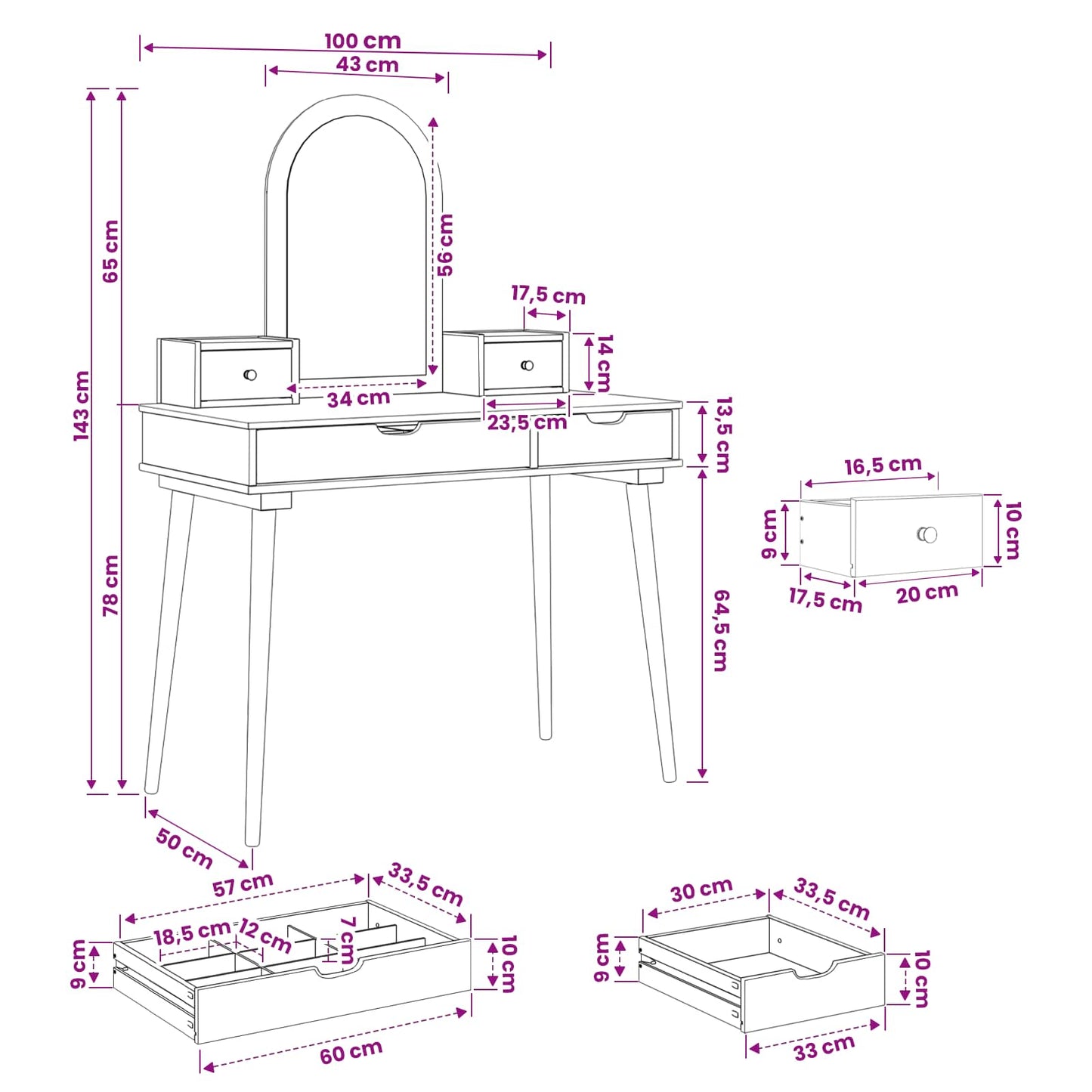 Dressing Table Set FAUSKE 4 pcs White 100 x 50 x 143 cm