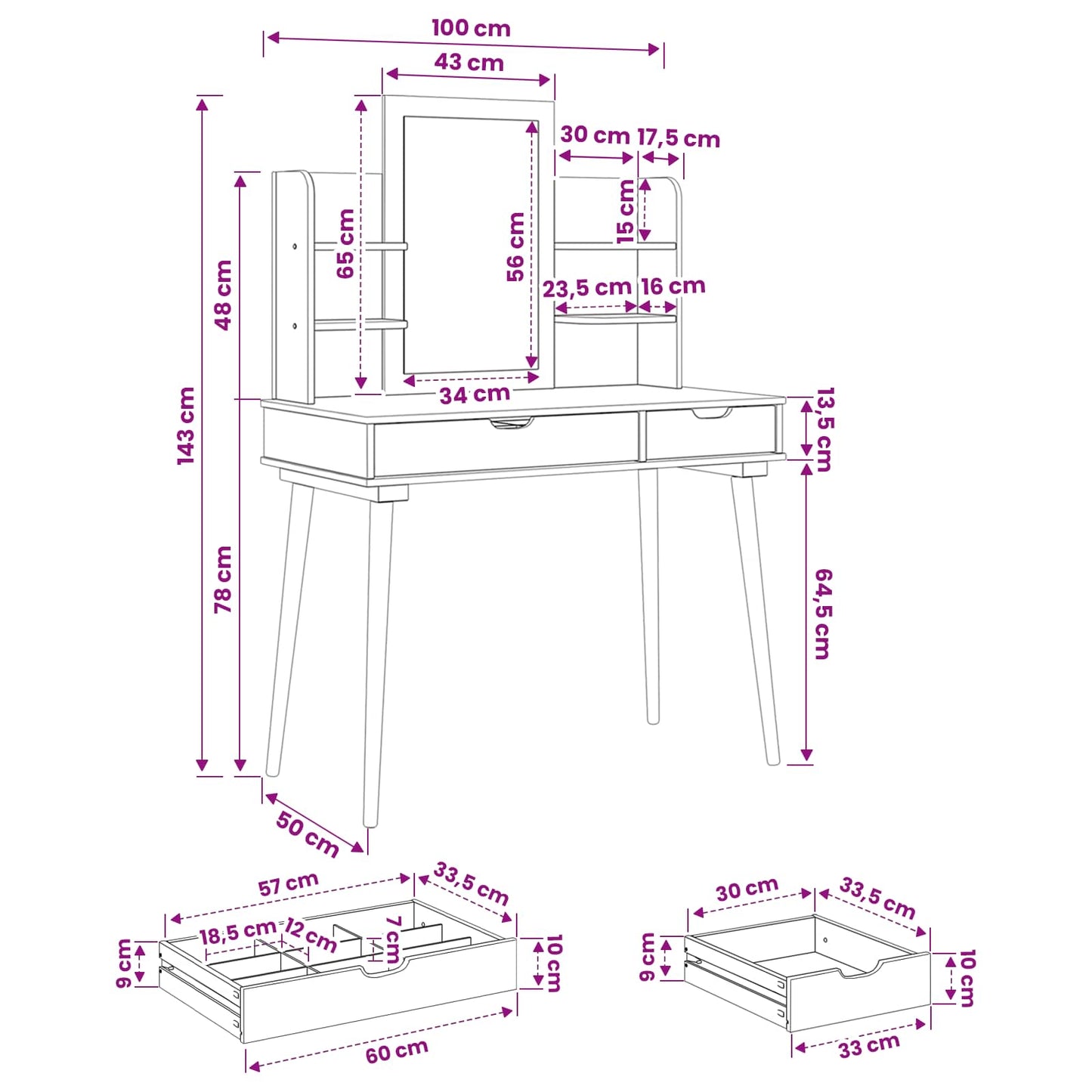 Dressing Table Set FAUSKE 4 pcs White 100 x 50 x 143 cm
