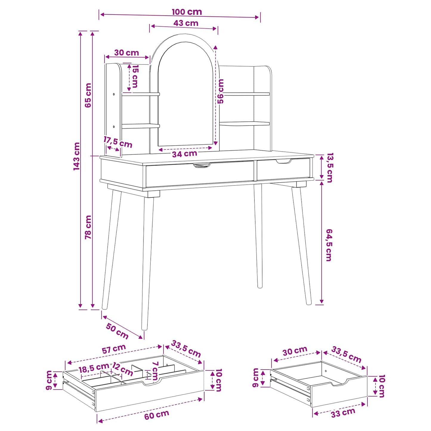 Dressing Table Set FAUSKE 4 pcs White 100 x 50 x 143 cm