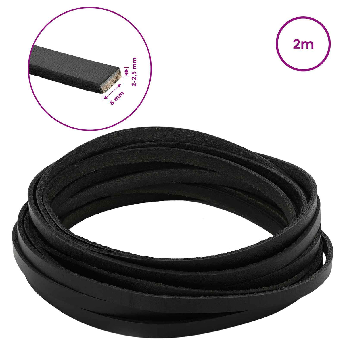 Leather Strap 1 Black 200 x 0.8 cm Leather