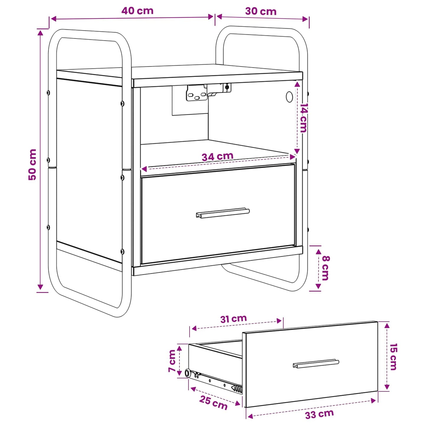 Hanging Bedside Cabinet Black Oak 40 x 30 x 50 cm