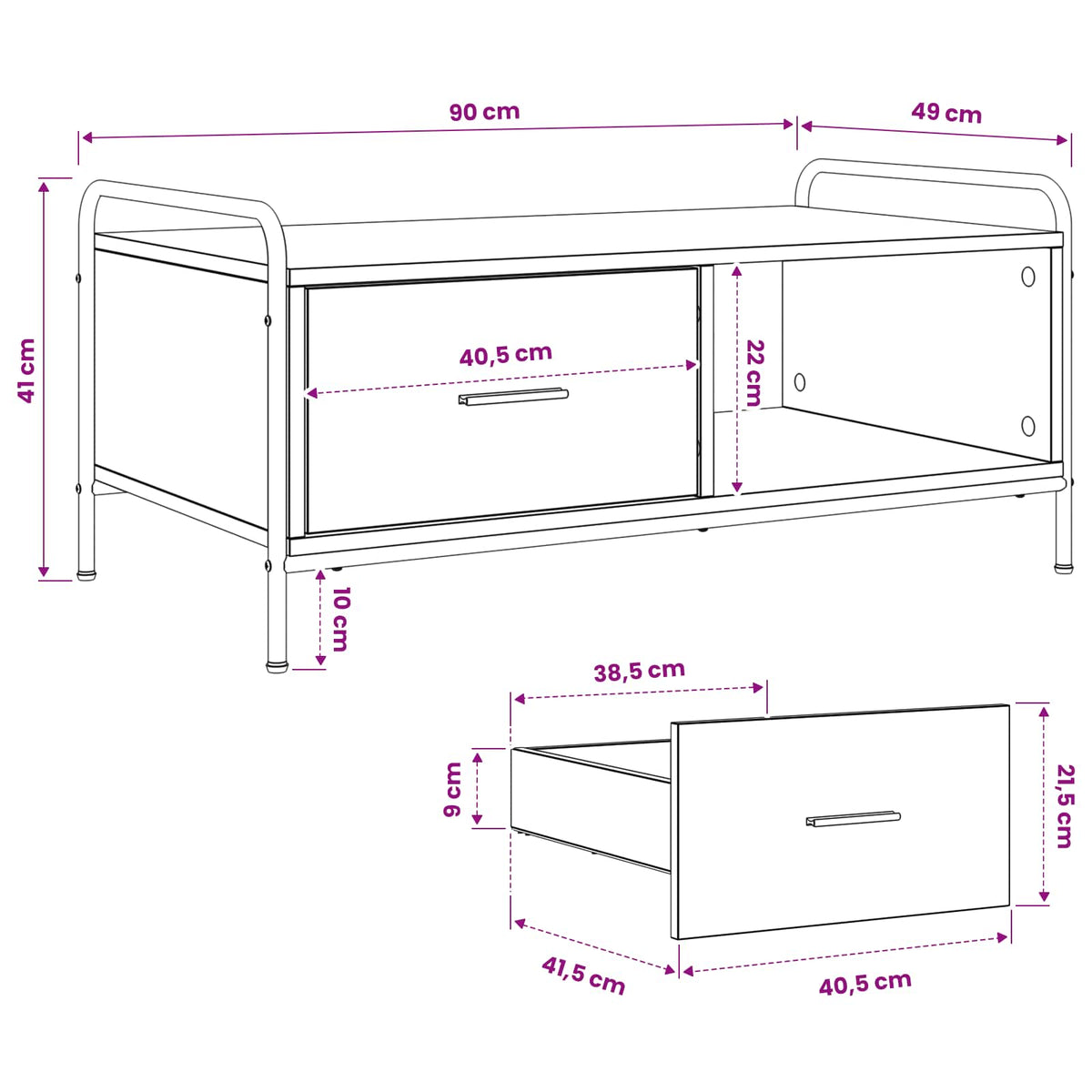 Coffee Table Artisan Oak 90 x 49 x 41 cm Engineered Wood