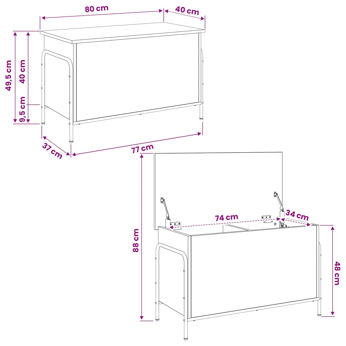 Storage Box Sonoma Oak 80 x 40 x 49.5 cm Engineered Wood