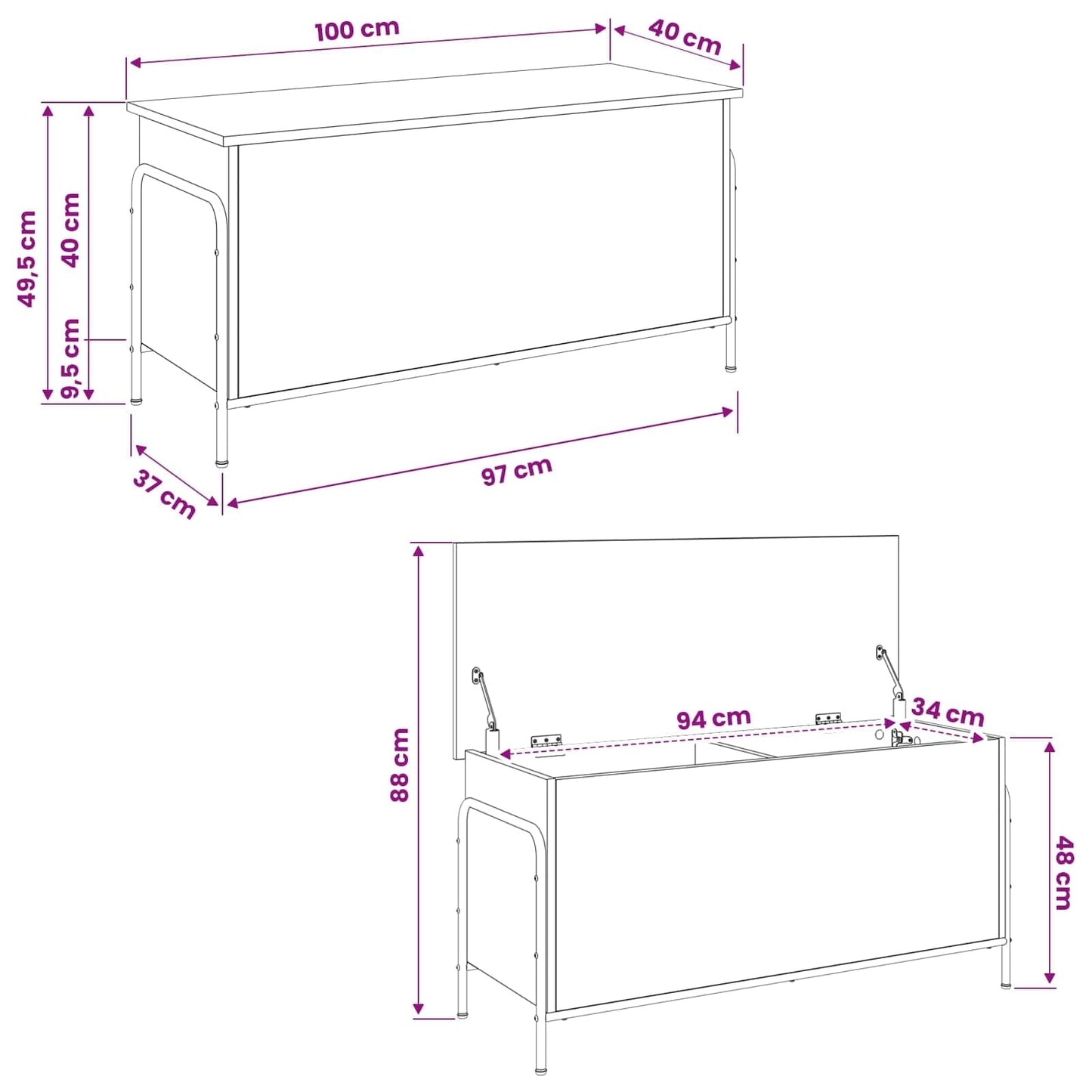 Storage Box Grey Sonoma 100 x 40 x 49.5 cm Engineered Wood