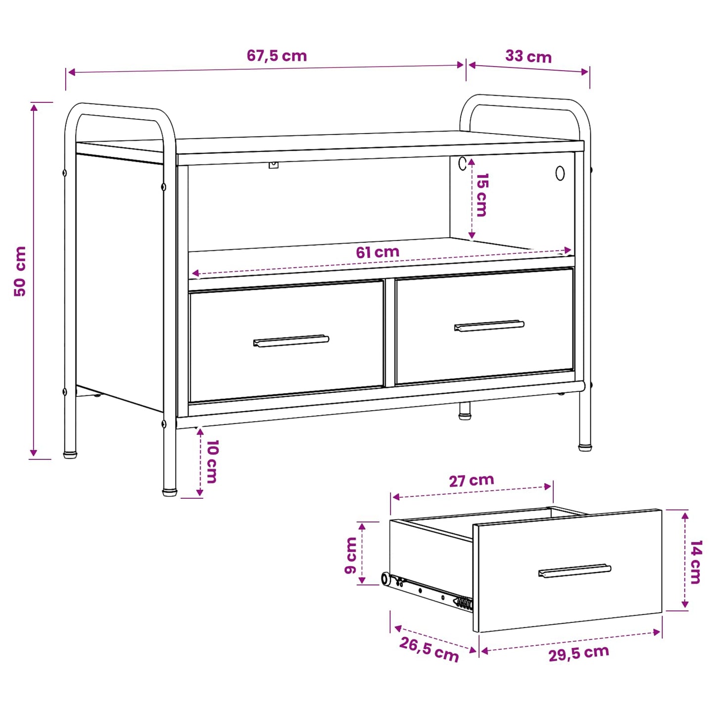 TV Cabinet 67.5 x 33 x 50 cm Black Oak Engineered Wood