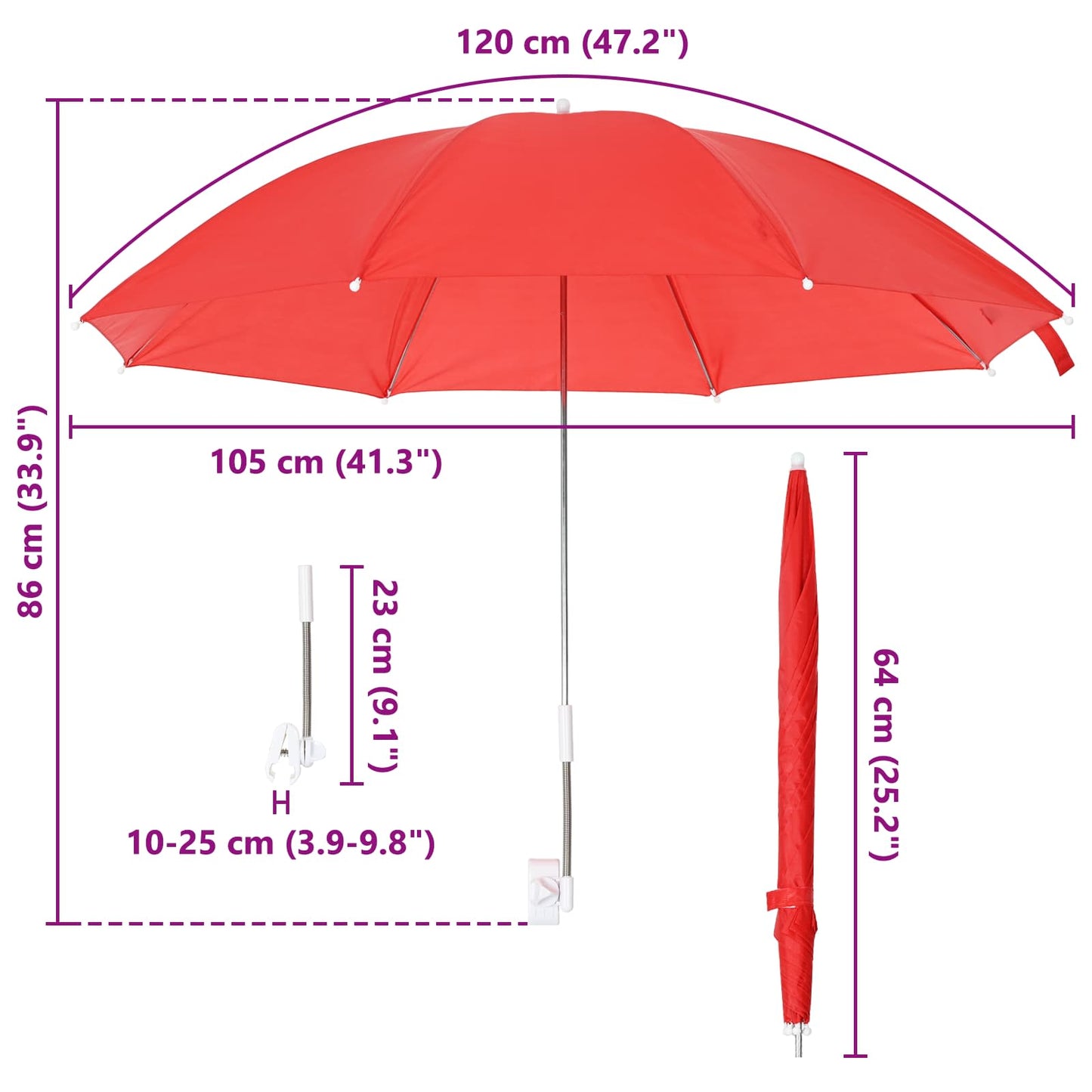 Umbrella with Clamp Ø 105 x 86 cm 170T Polyester 2 pcs