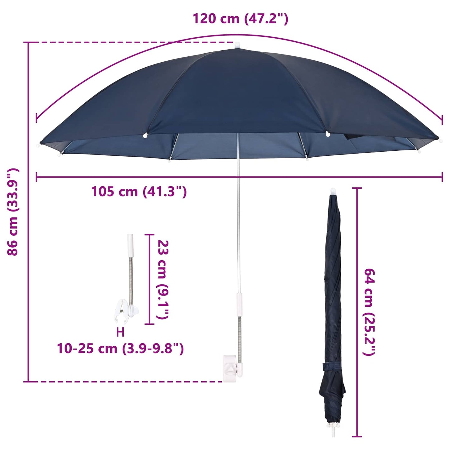 Umbrella with Clamp Ø 105 x 86 cm 170T Polyester 2 pcs