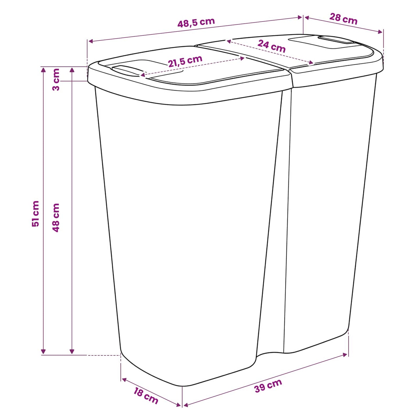 Garbage Bin White 48.5 x 28 x 51 cm PP