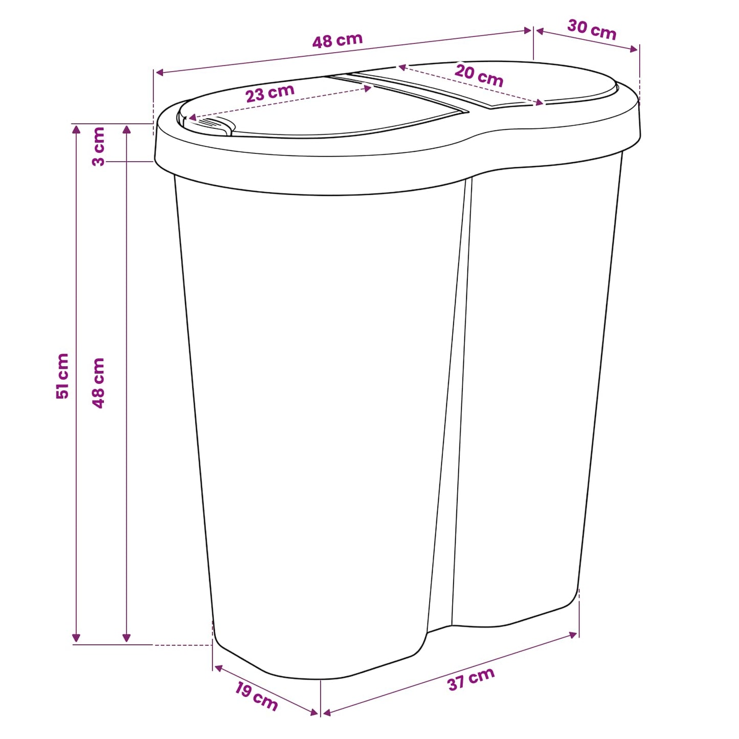 Garbage Bin White 48 x 30 x 51 cm PP