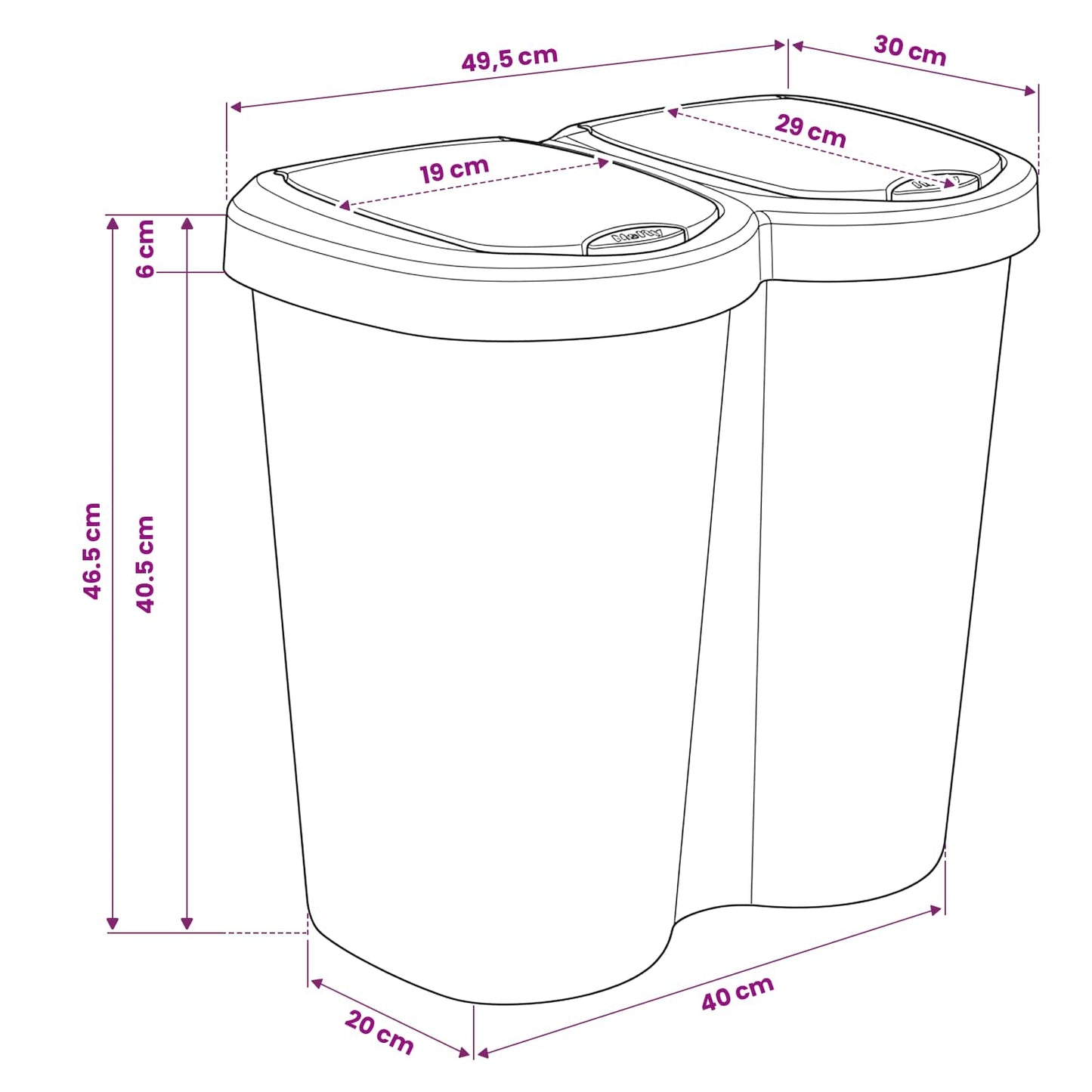Garbage Bin White 49.5 x 30 x 46.5 cm PP