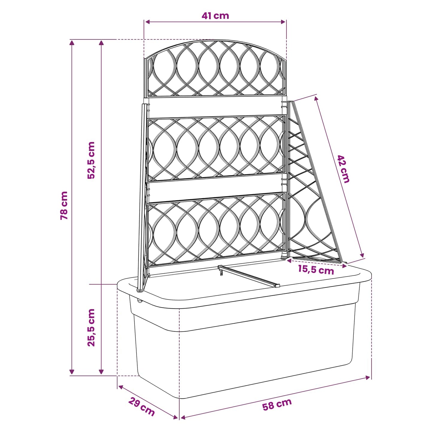 Planter Trellis Anthracite 58 x 29 x 78 cm PP
