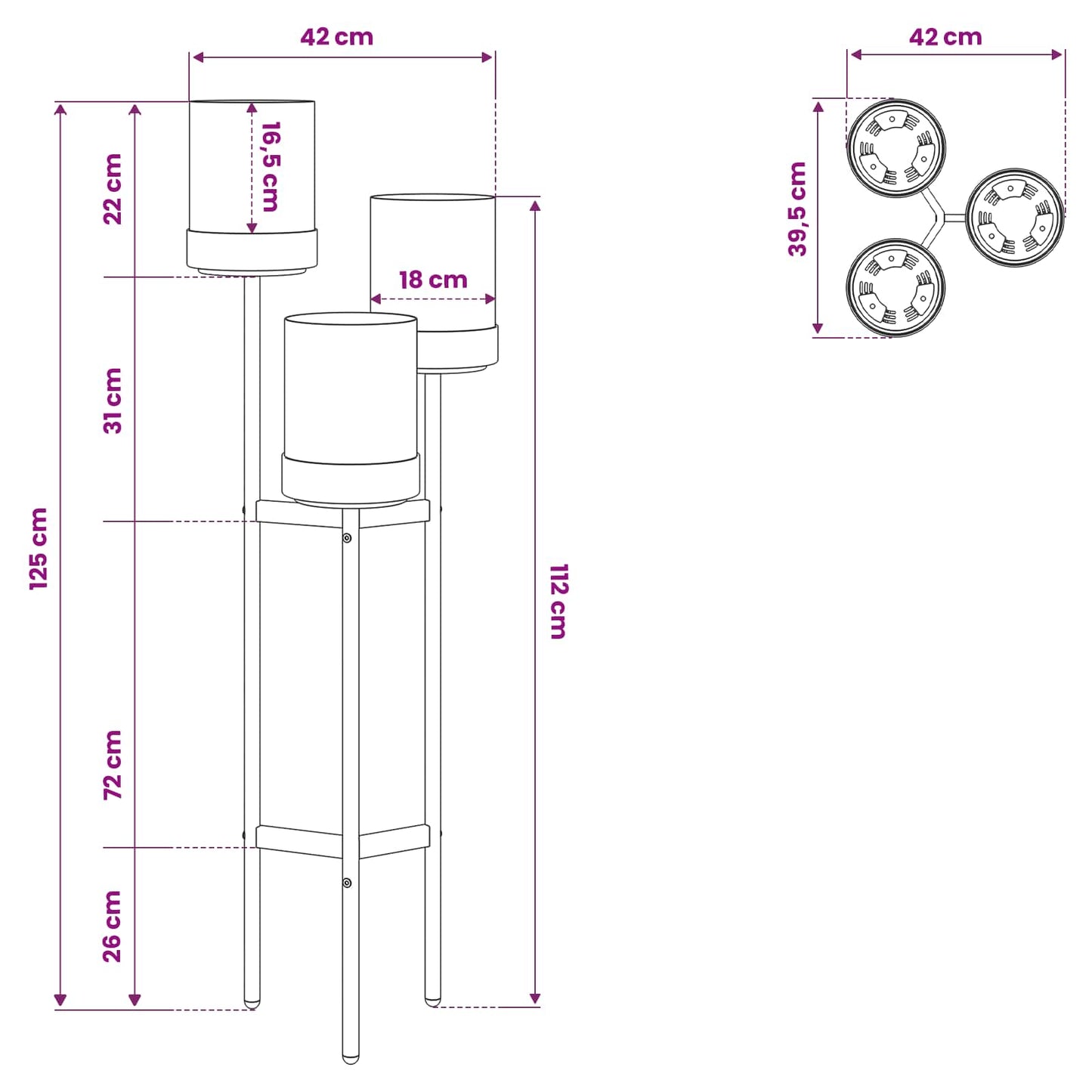 Flower Stand White 42 x 39.5 x 125 cm PP and Steel