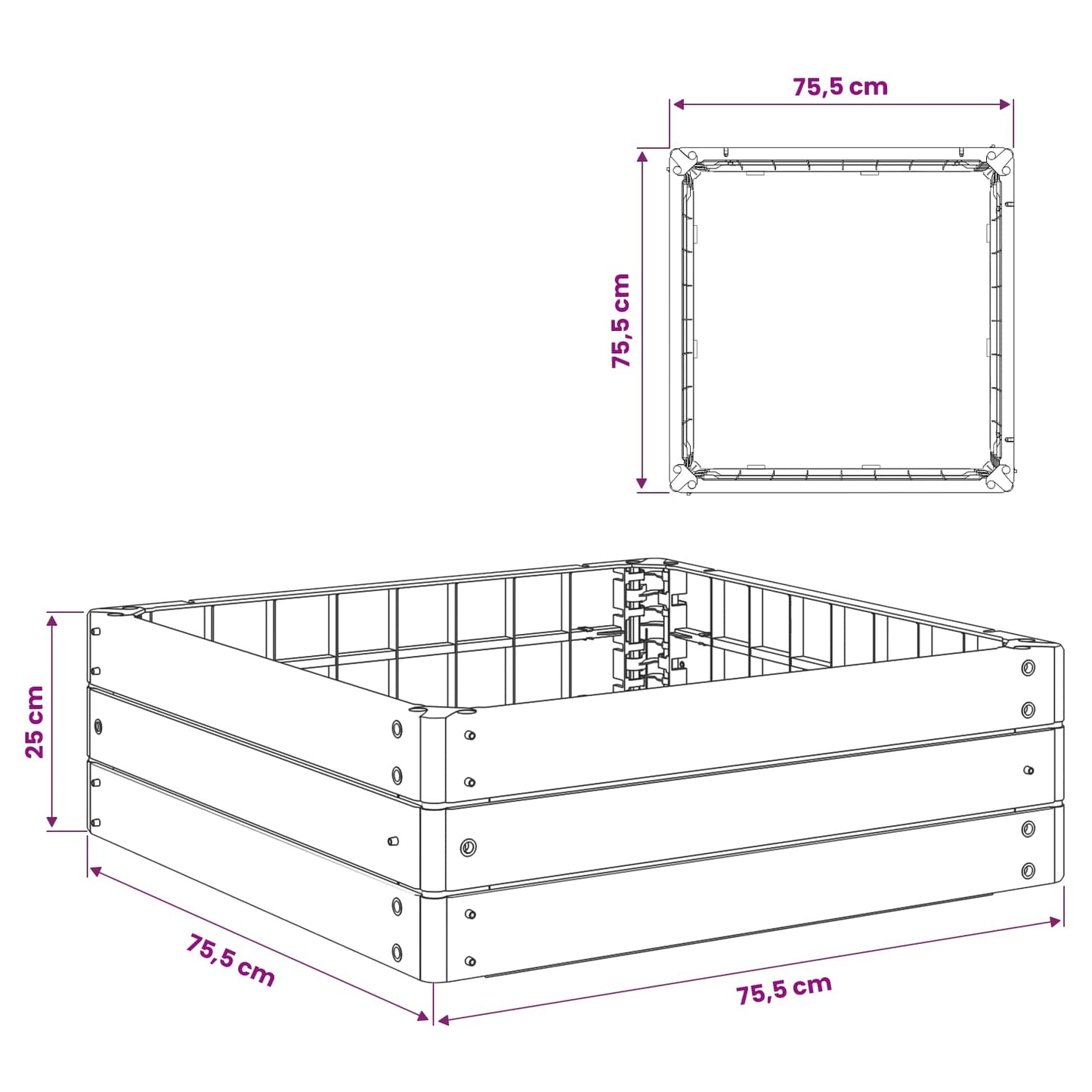 Raised Bed Black 75.5 x 75.5 x 25 cm PP