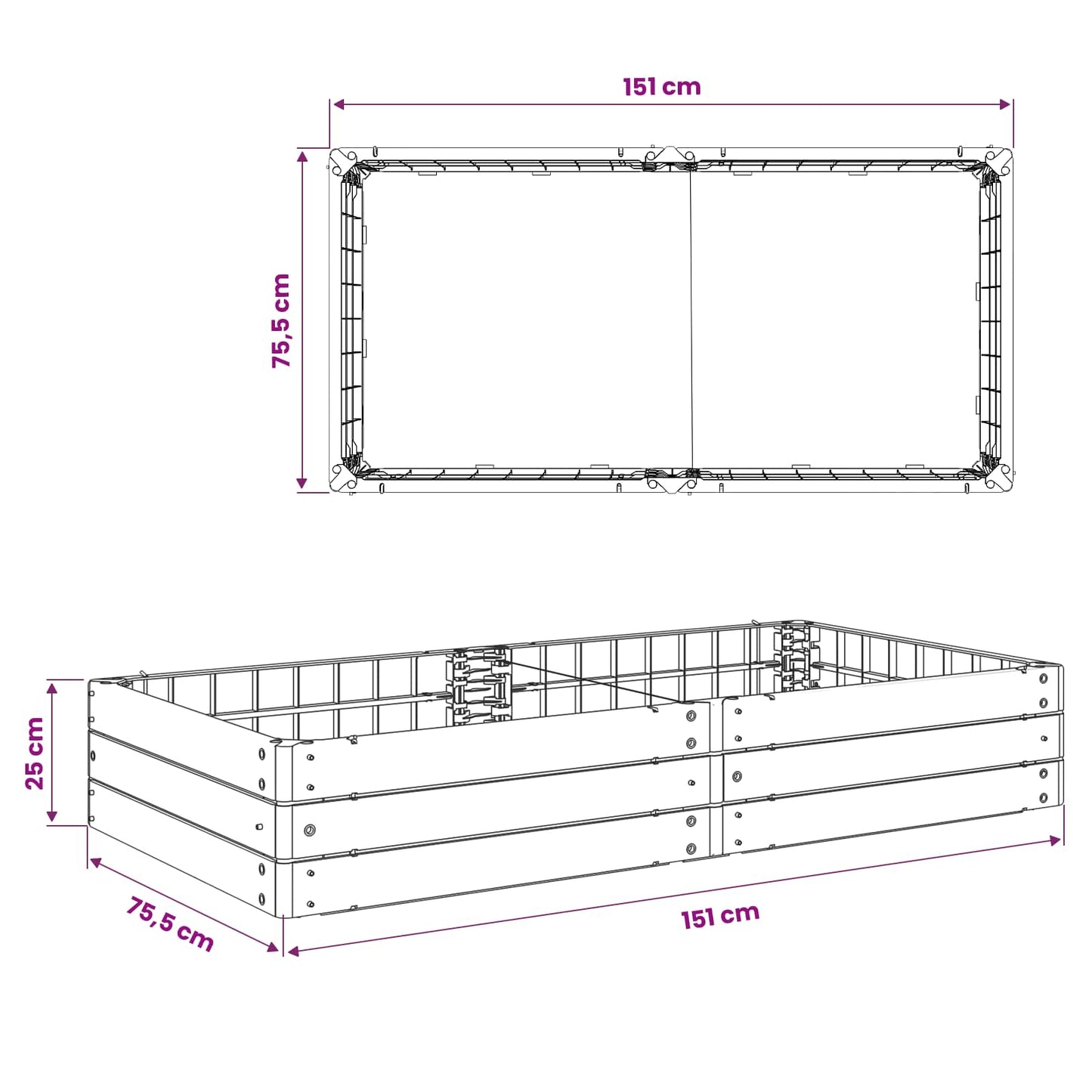 Raised Bed Black 151 x 75.5 x 25 cm PP