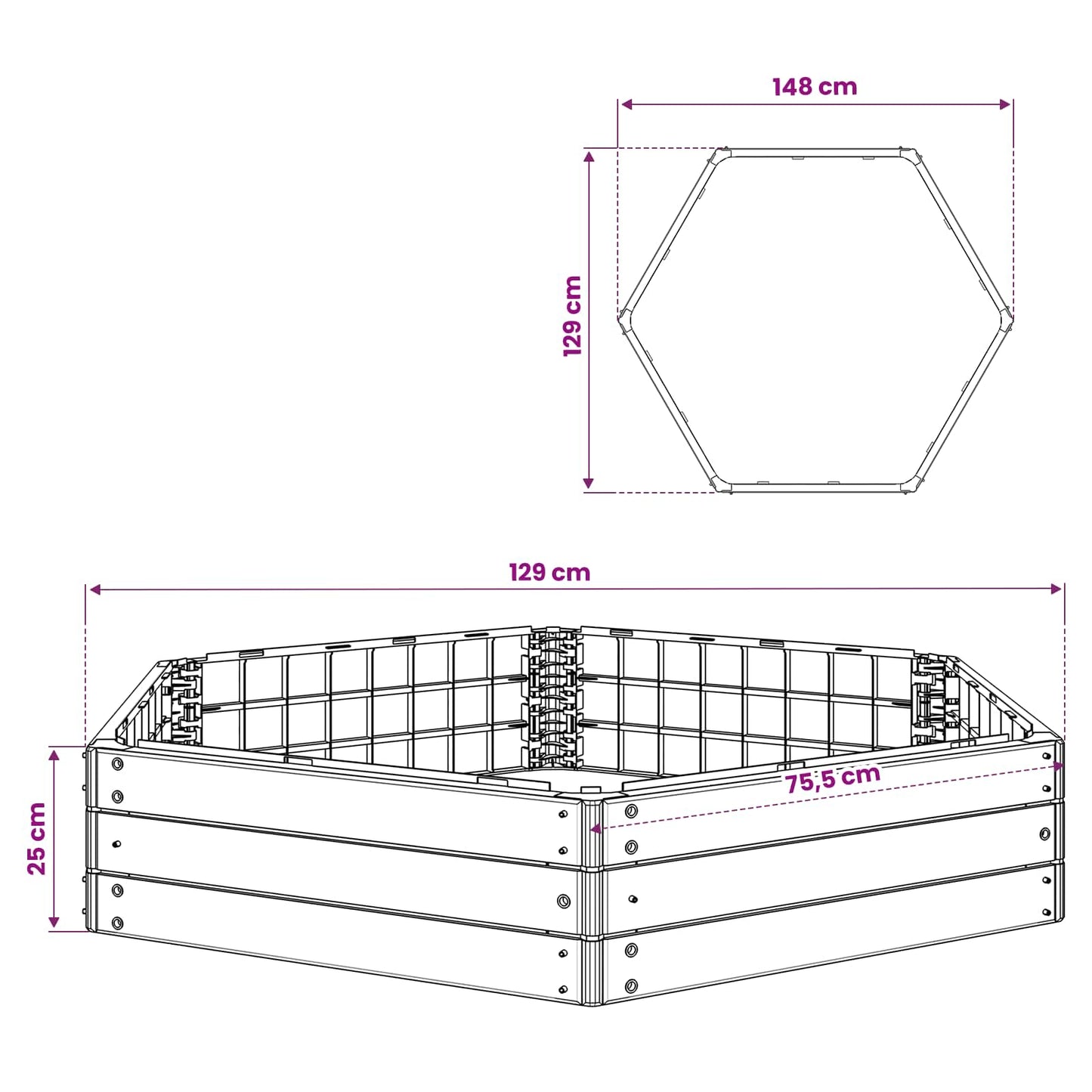 Raised Bed Black 148 x 129 x 25 cm PP