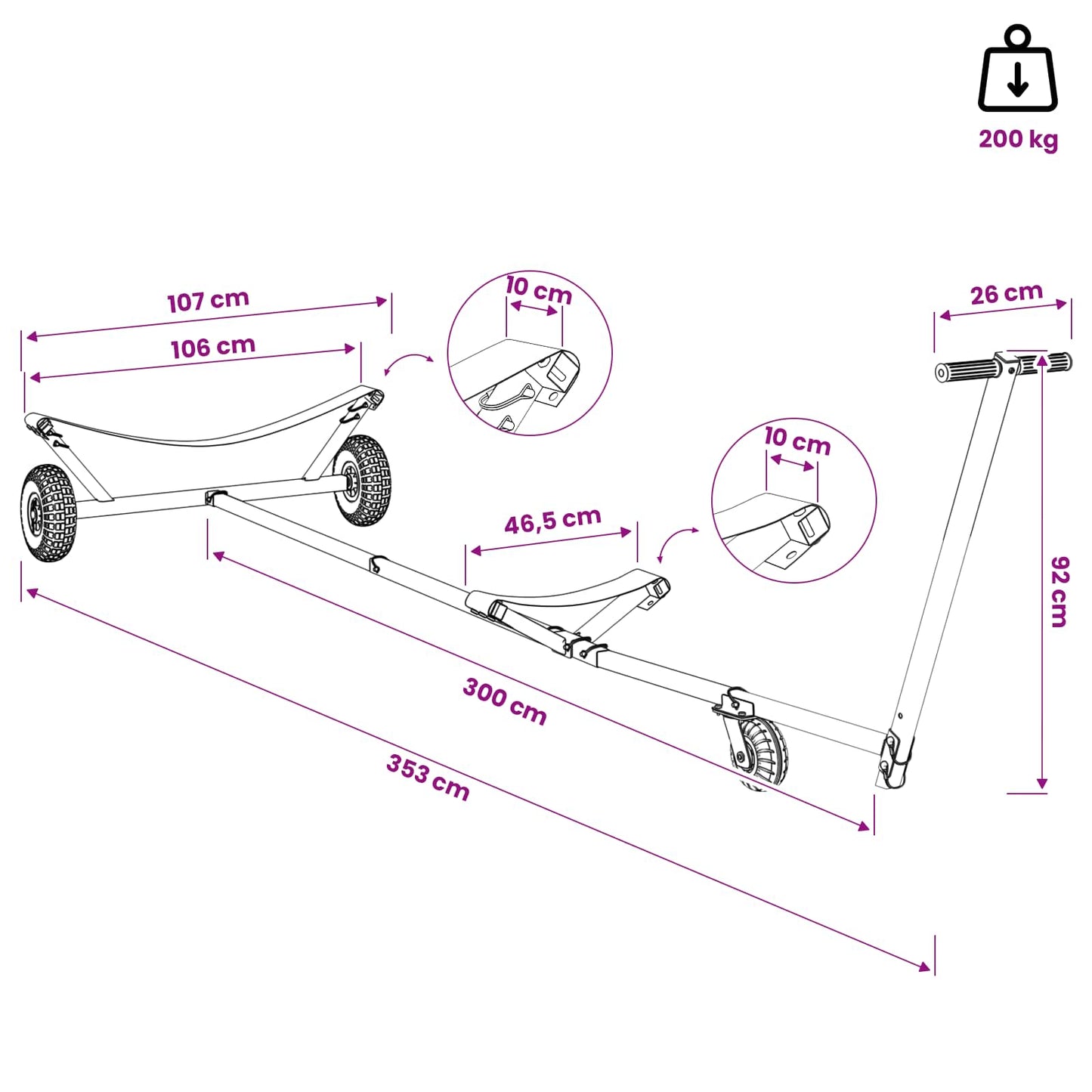 Adjustable Boat Trailer with Pneumatic Tires 200 kg Load Silver