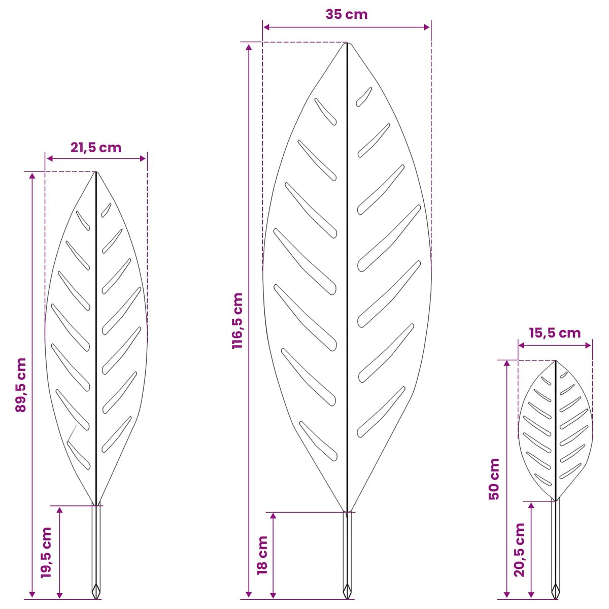 Garden Stake 3 pcs 116.5 x 35 x 3 cm White Steel