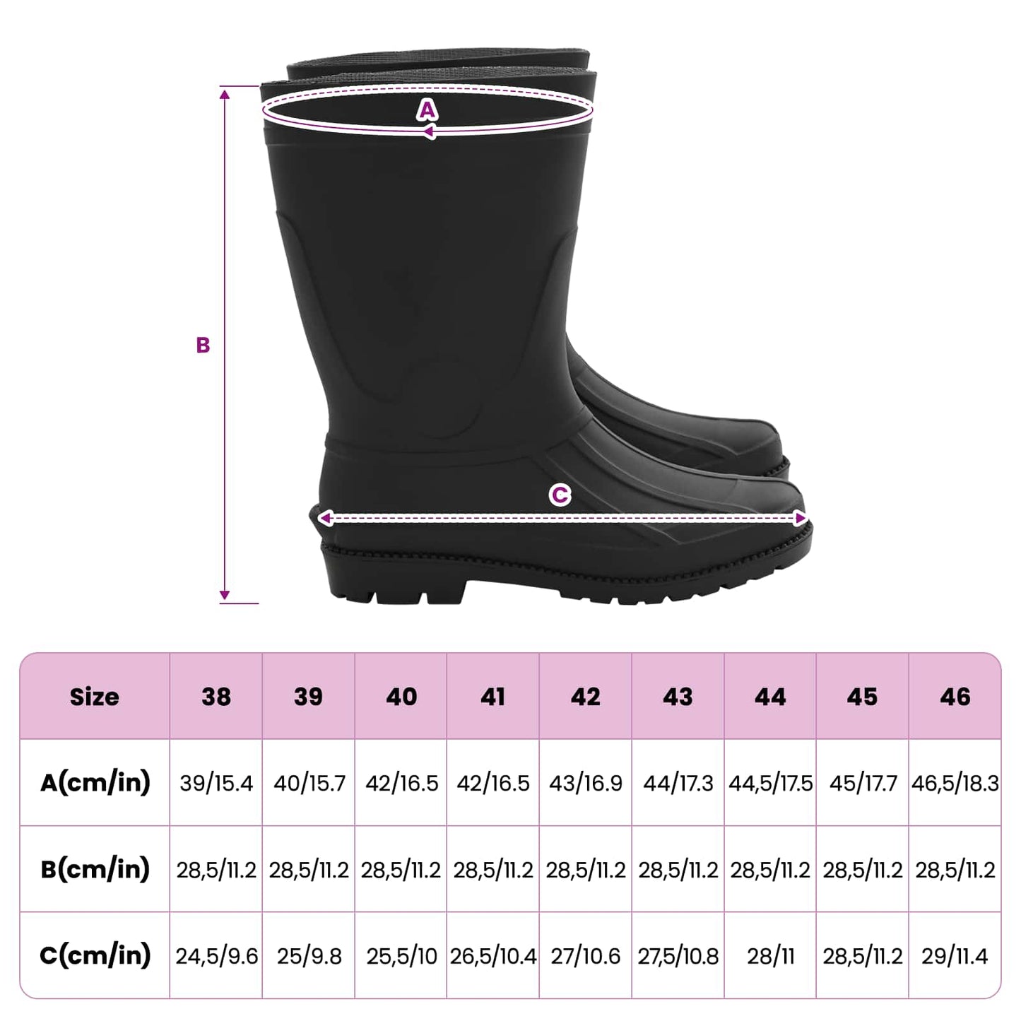 Rain Boots PVC Size 46 Black