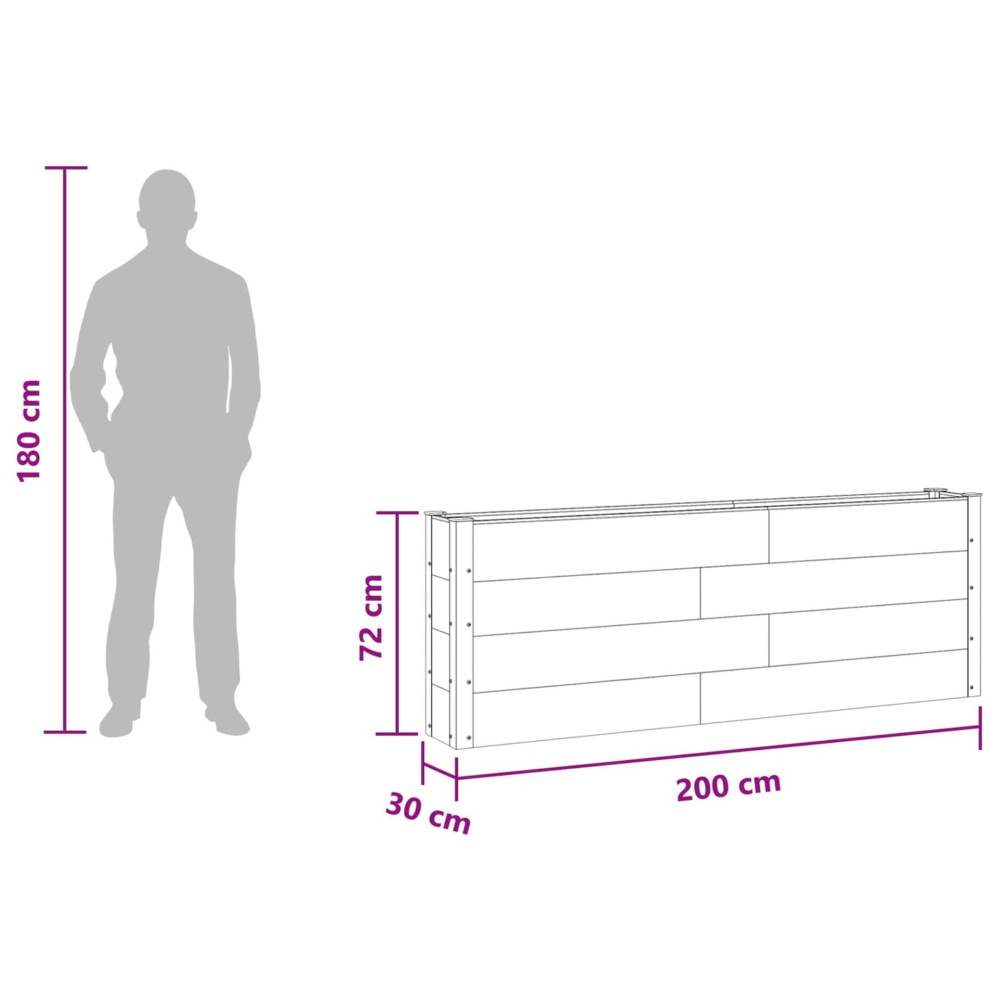 Garden Raised Bed Brown 200 x 30 x 72 cm WPC and Aluminium
