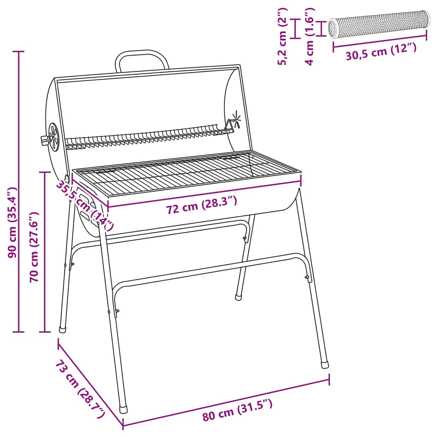 Barrel Grill with 2 Cooking Grids 3 pcs 80 x 73 x 90 cm Metal